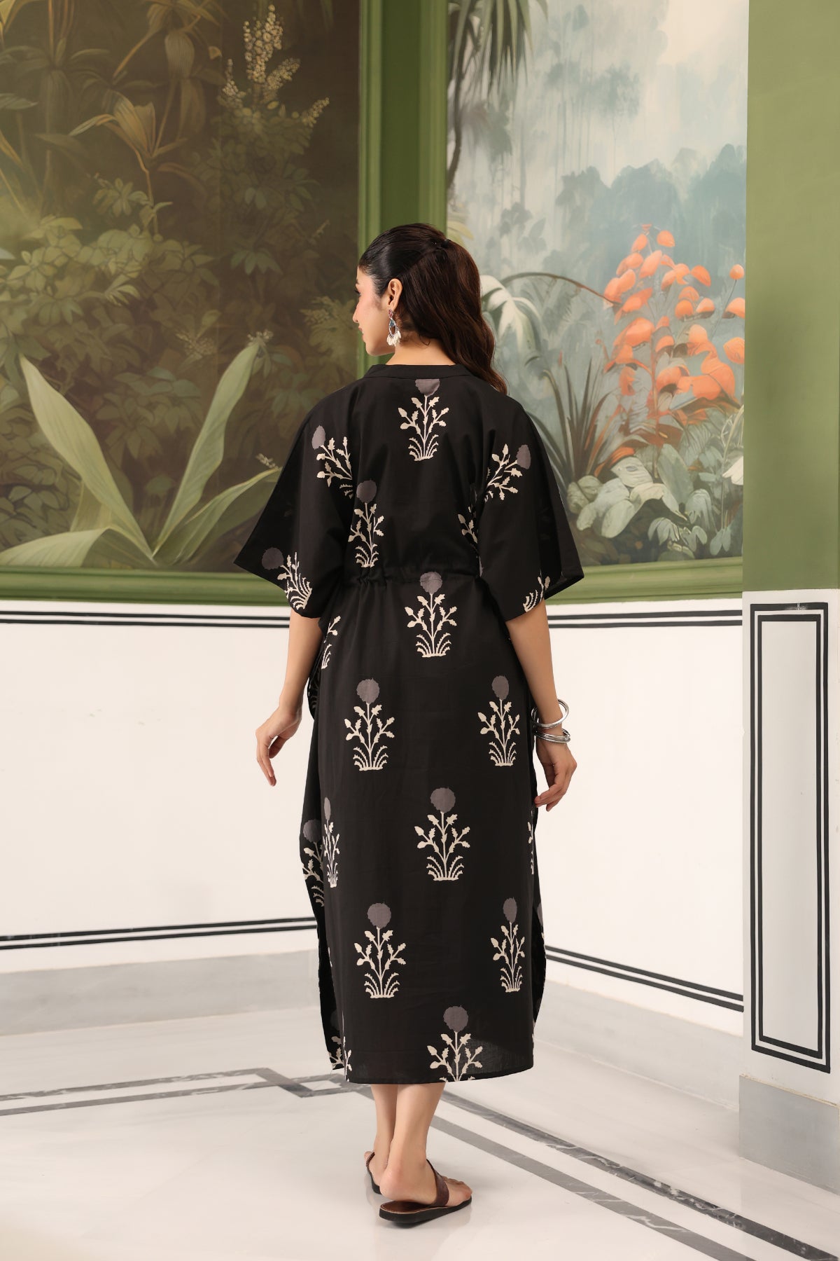 Moonlit Garden Cotton Maternity - Nursing Kaftan ( One-Size )