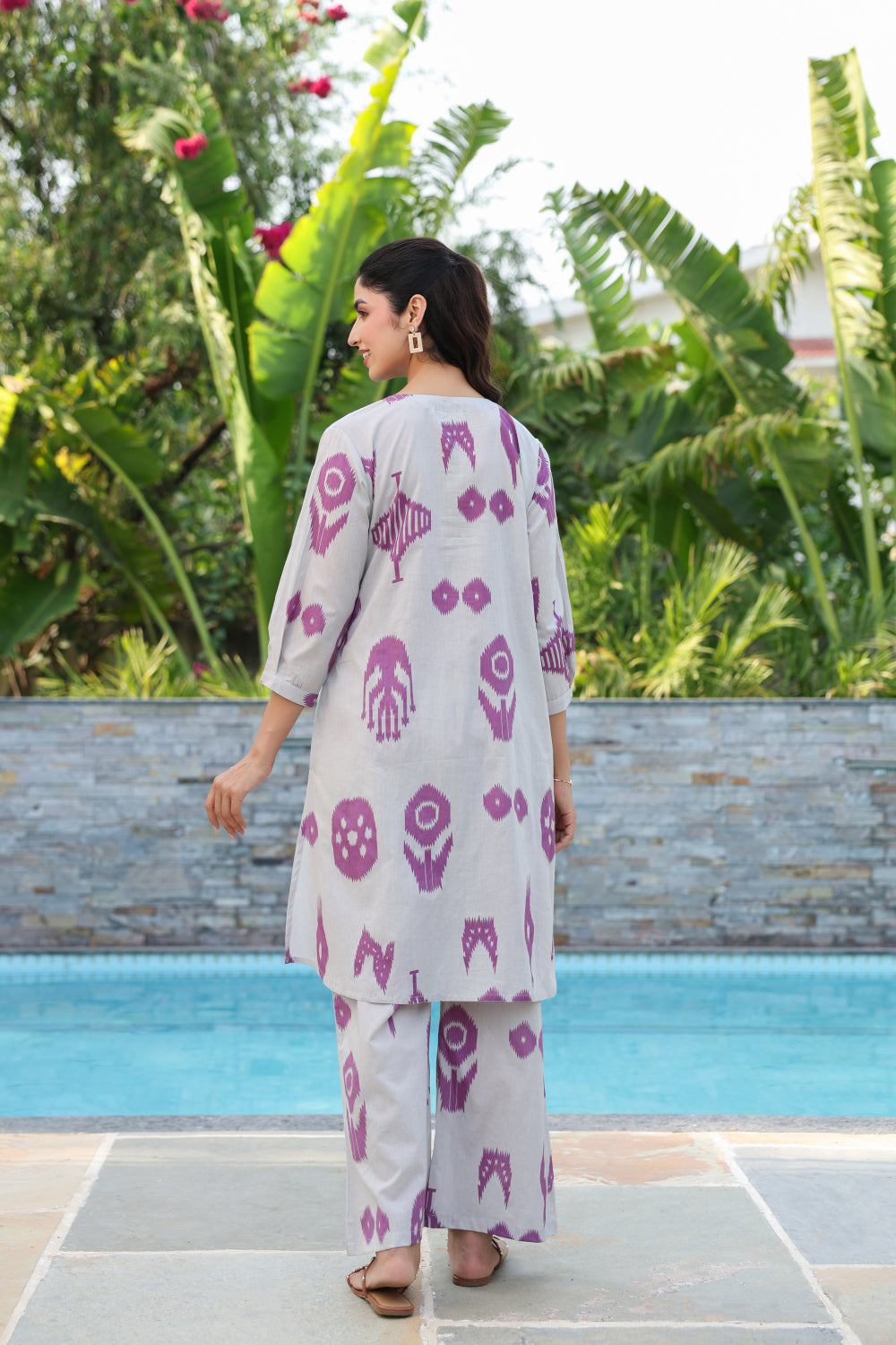 French Grey Classic Ikat Cotton Maternity - Nursing Co-ord Set