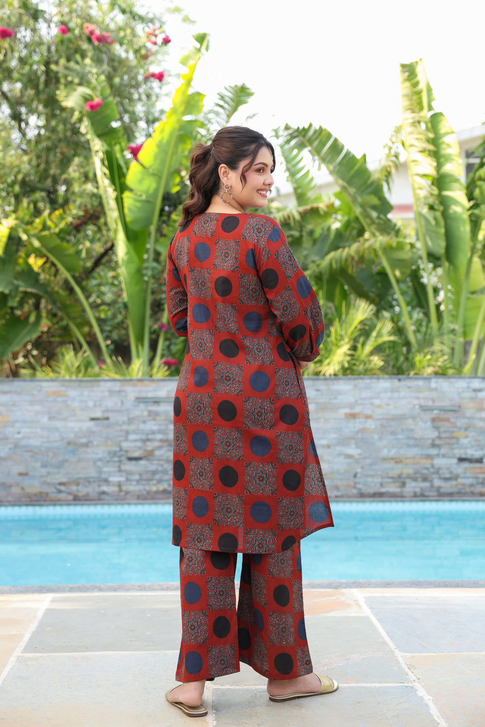 Maroon Mandala Cotton Maternity - Nursing Co-ord Set