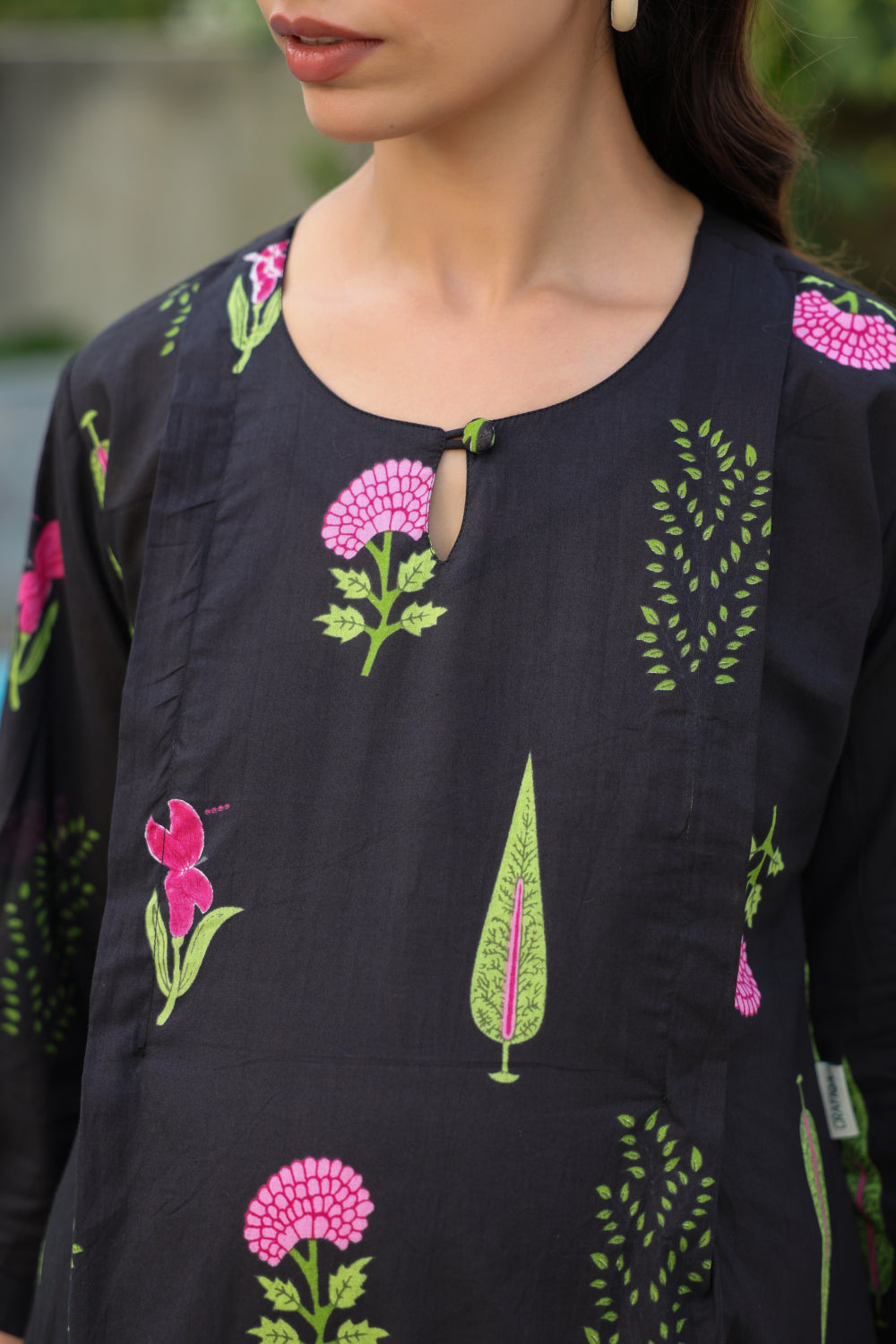 Power Black Mughal Boota Cotton Maternity - Nursing Co-ord Set