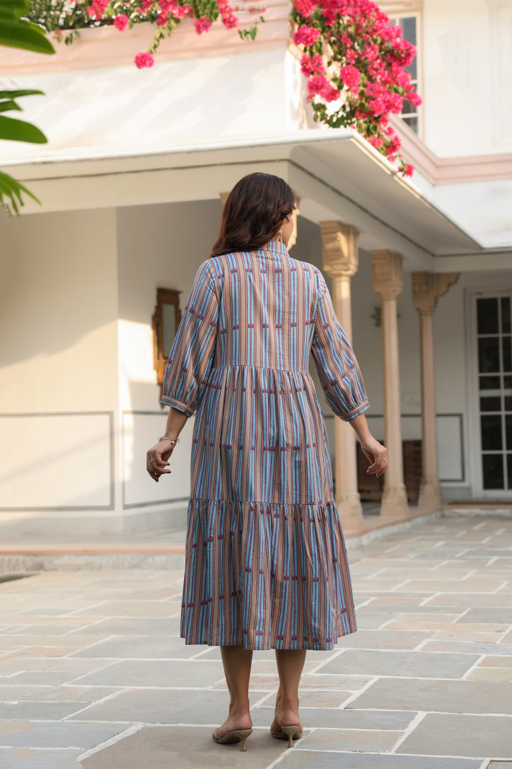 Azure Ajrakh Lines Cotton Dress