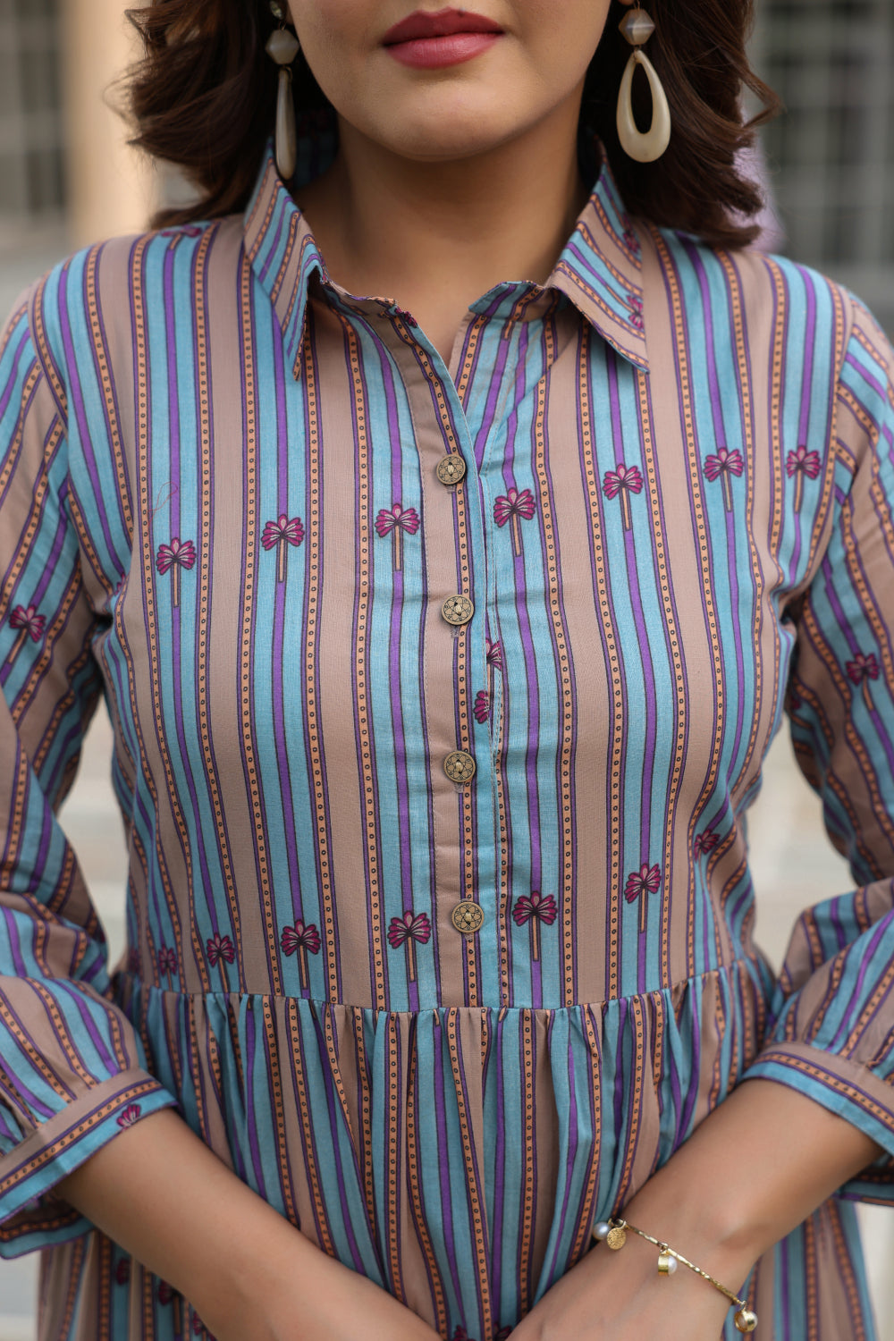 Azure Ajrakh Lines Cotton Dress