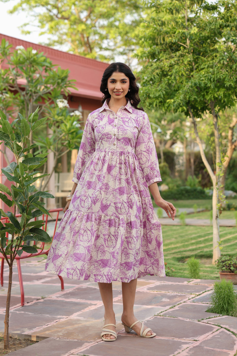 Lavender Leaves Cotton Dress
