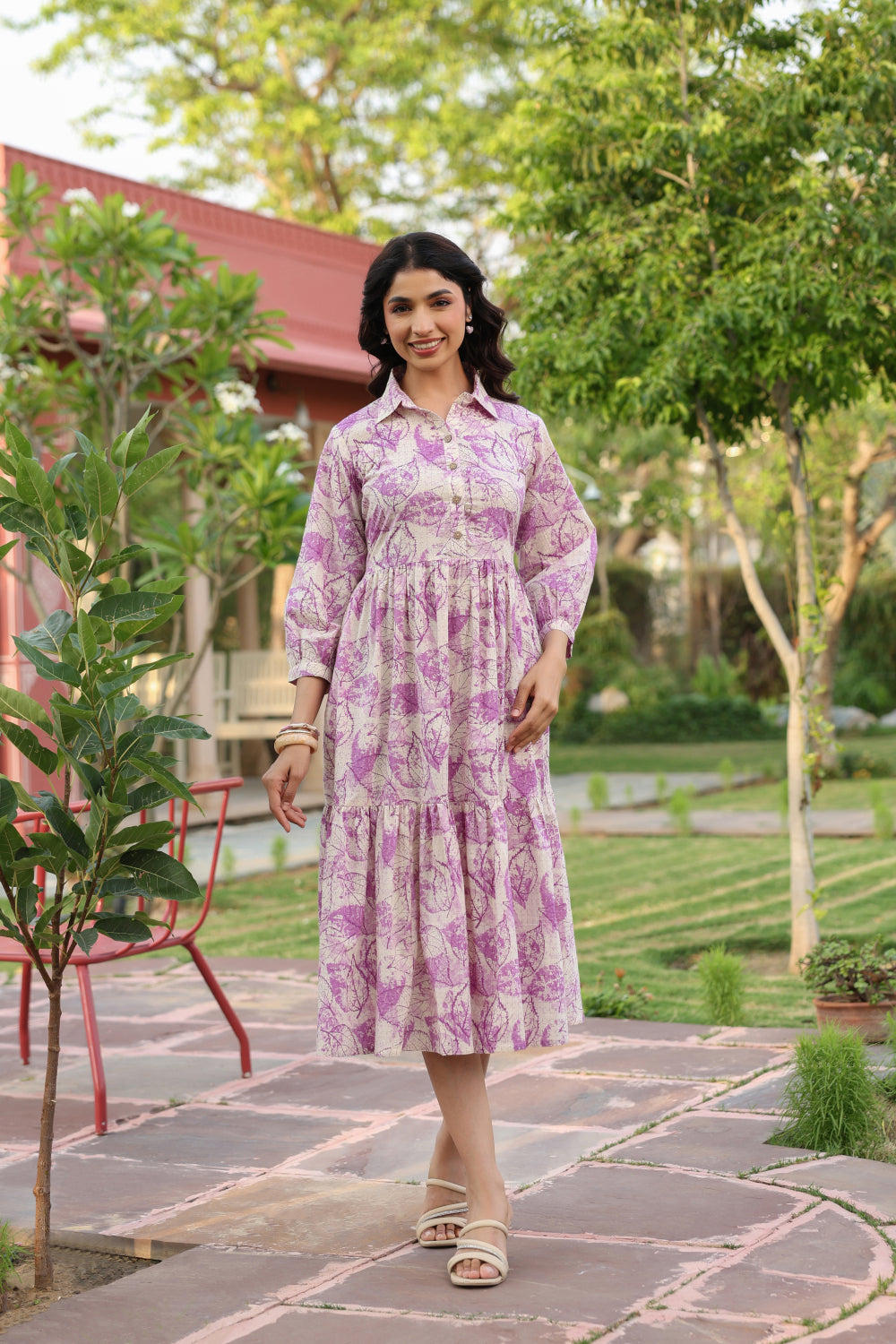 Lavender Leaves Cotton Dress
