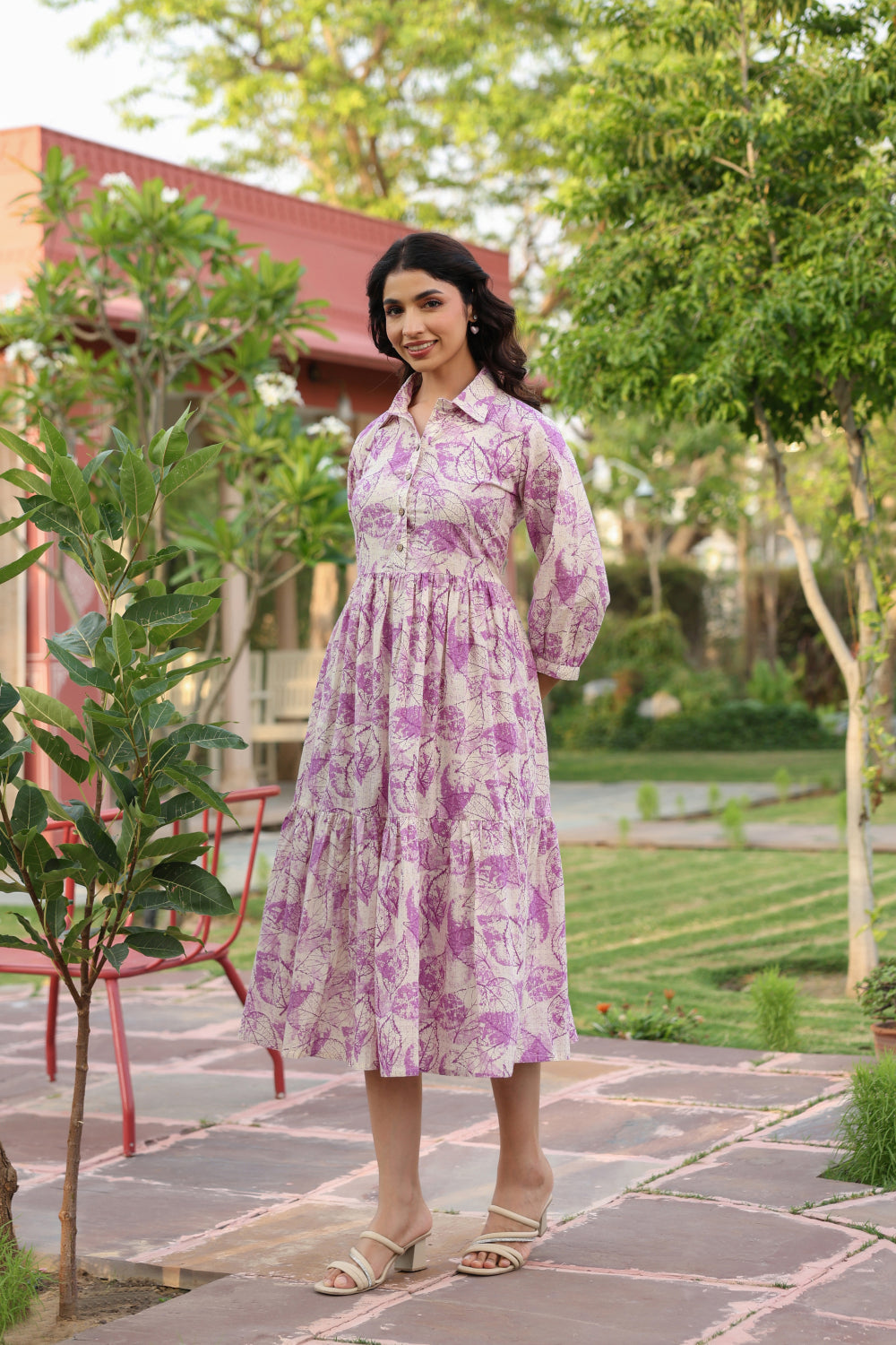 Lavender Leaves Cotton Dress