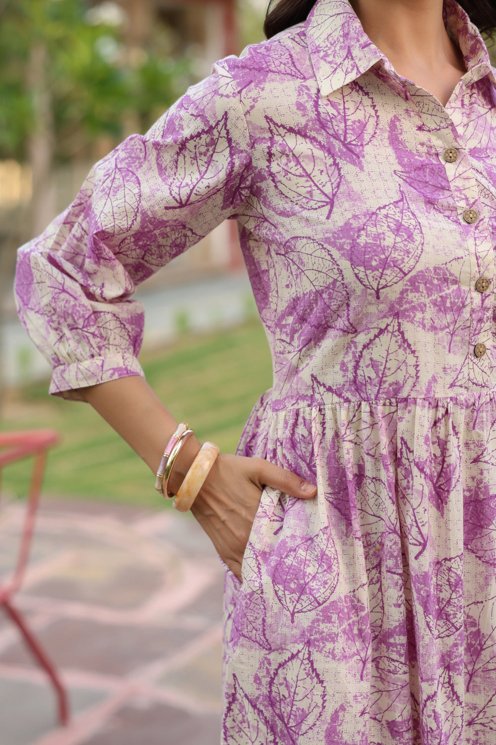 Lavender Leaves Cotton Dress