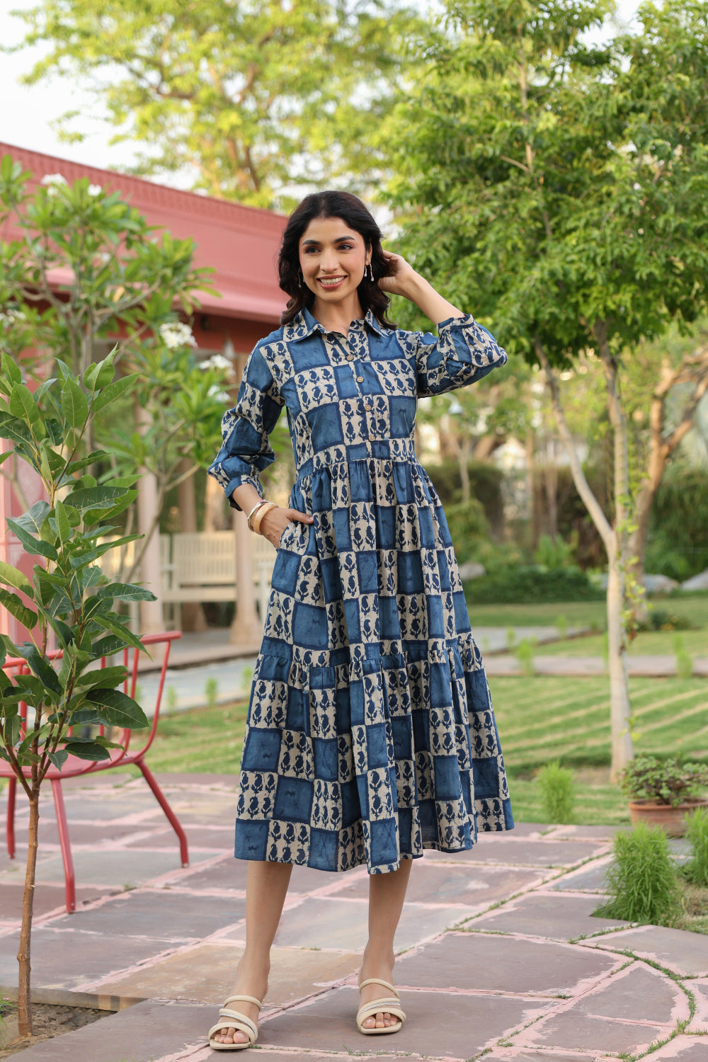 Indigo Jharokha Cotton Dress