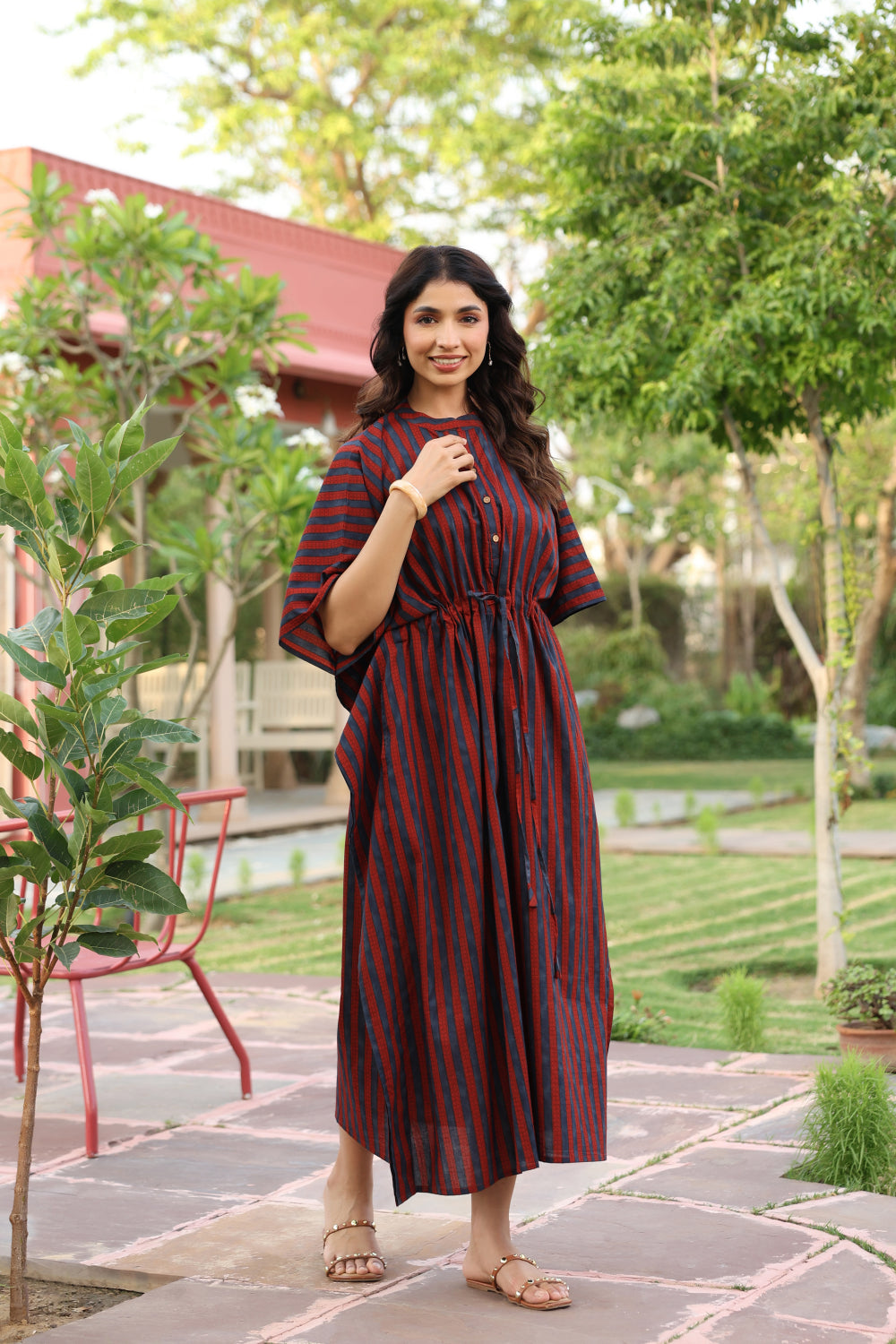 Ajrakh Stripes Cotton Kaftan ( One-Size )