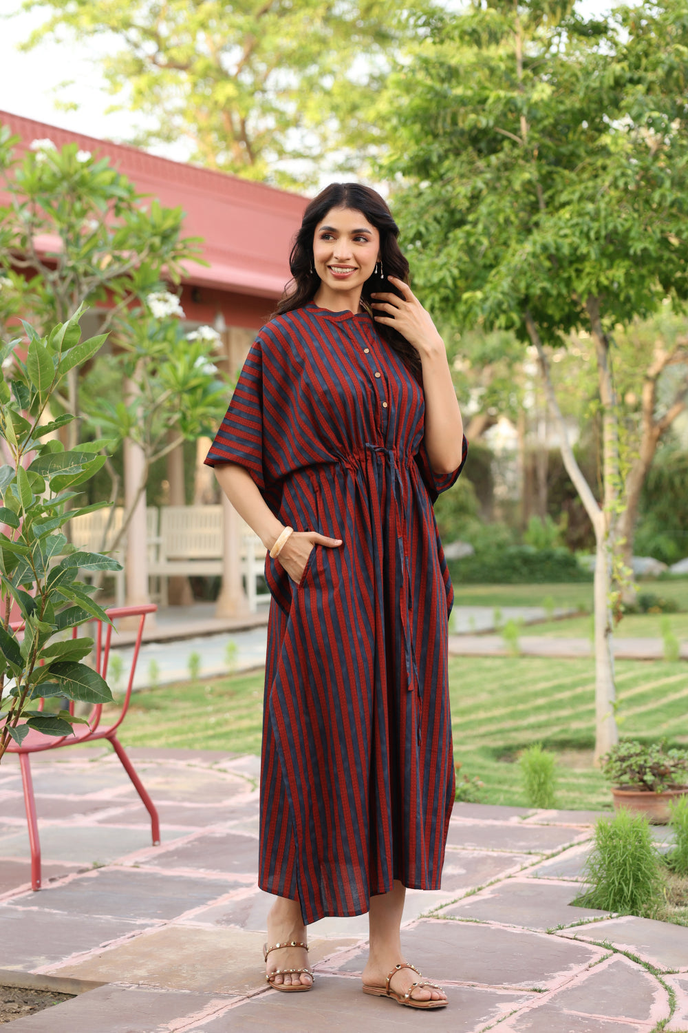 Ajrakh Stripes Cotton Kaftan ( One-Size )