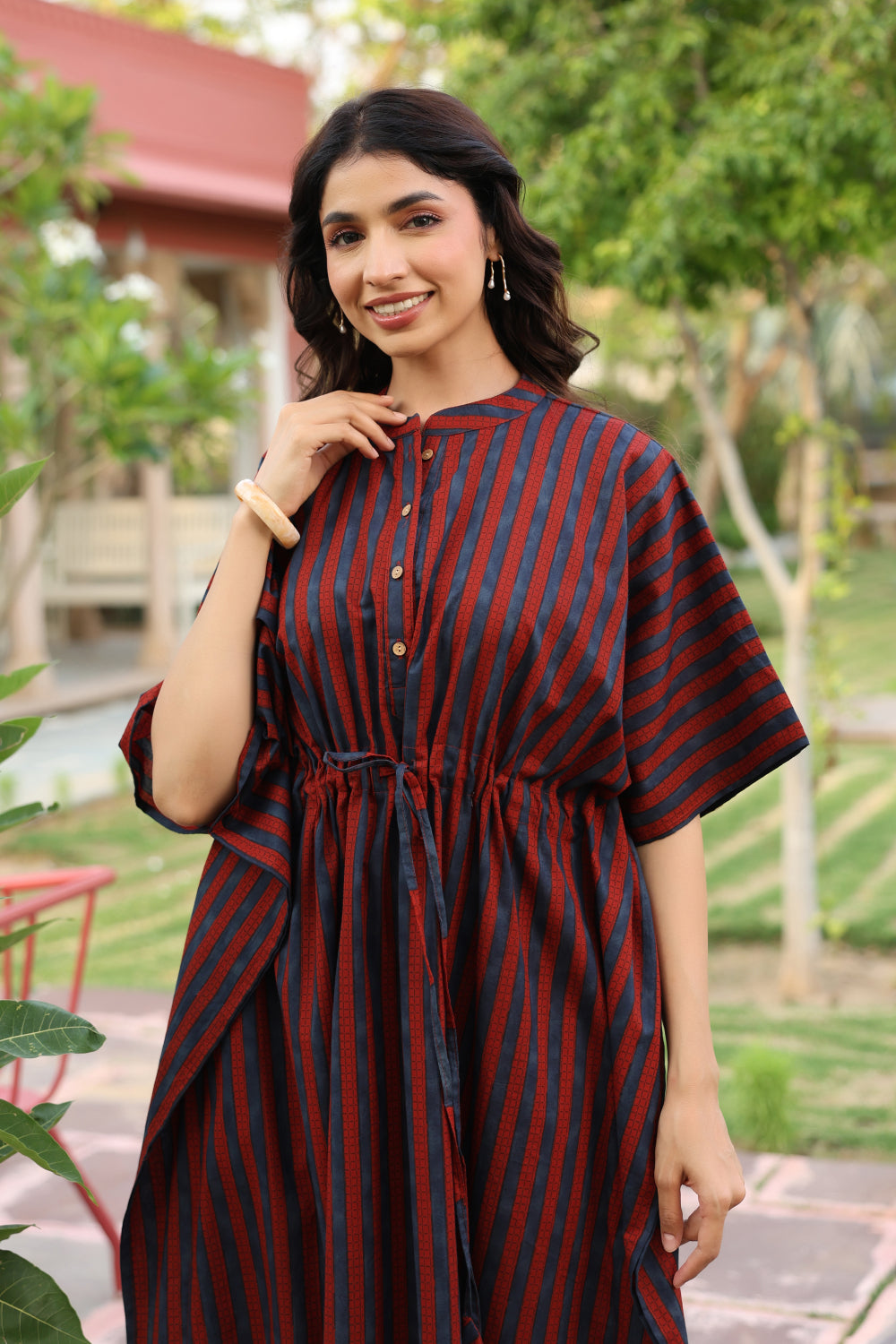 Ajrakh Stripes Cotton Kaftan ( One-Size )