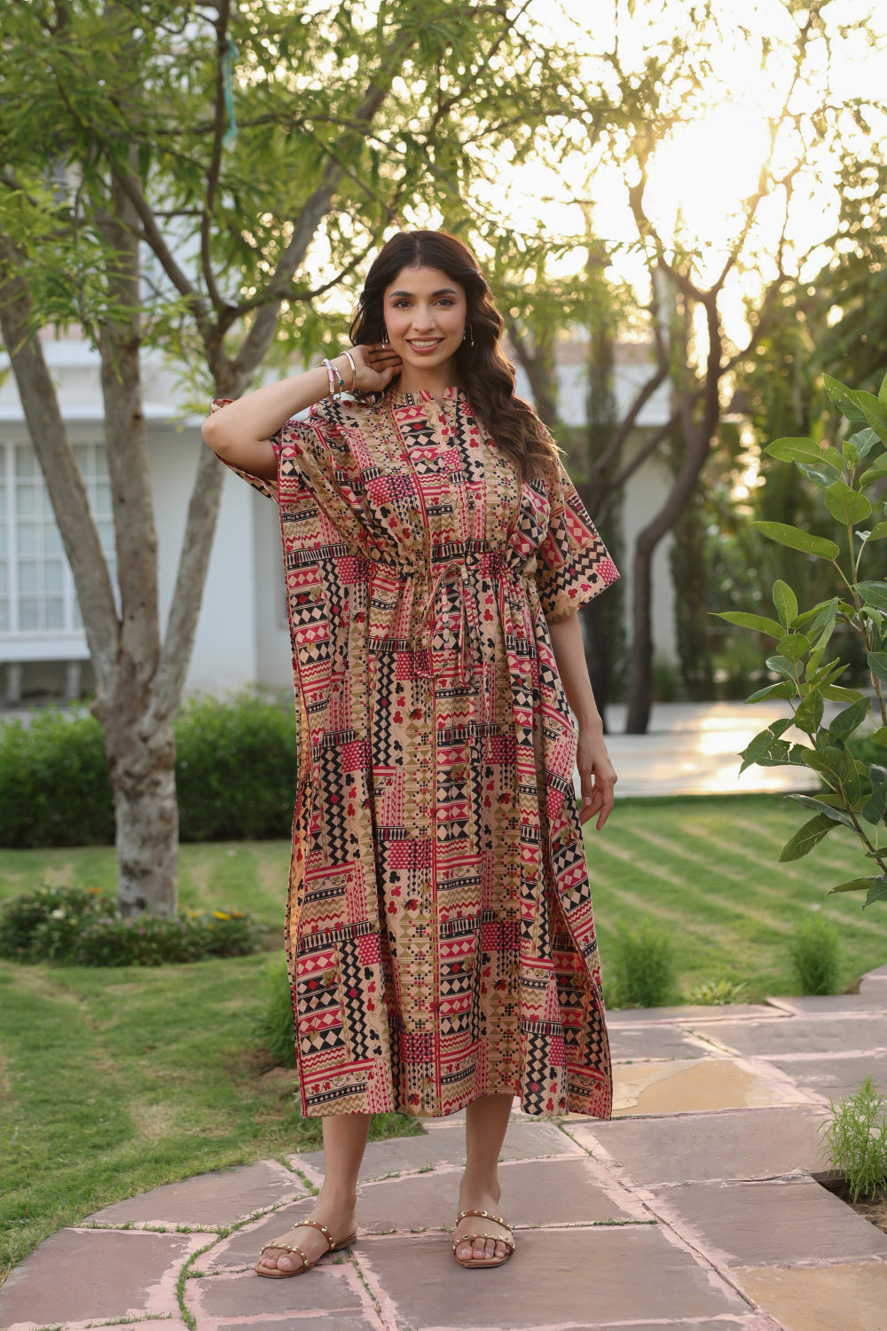 Boho Mosaic Cotton Kaftan ( One-Size )