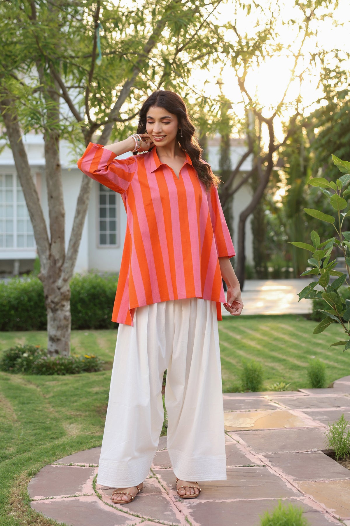 Flamingo Flame Stripe Cotton Top