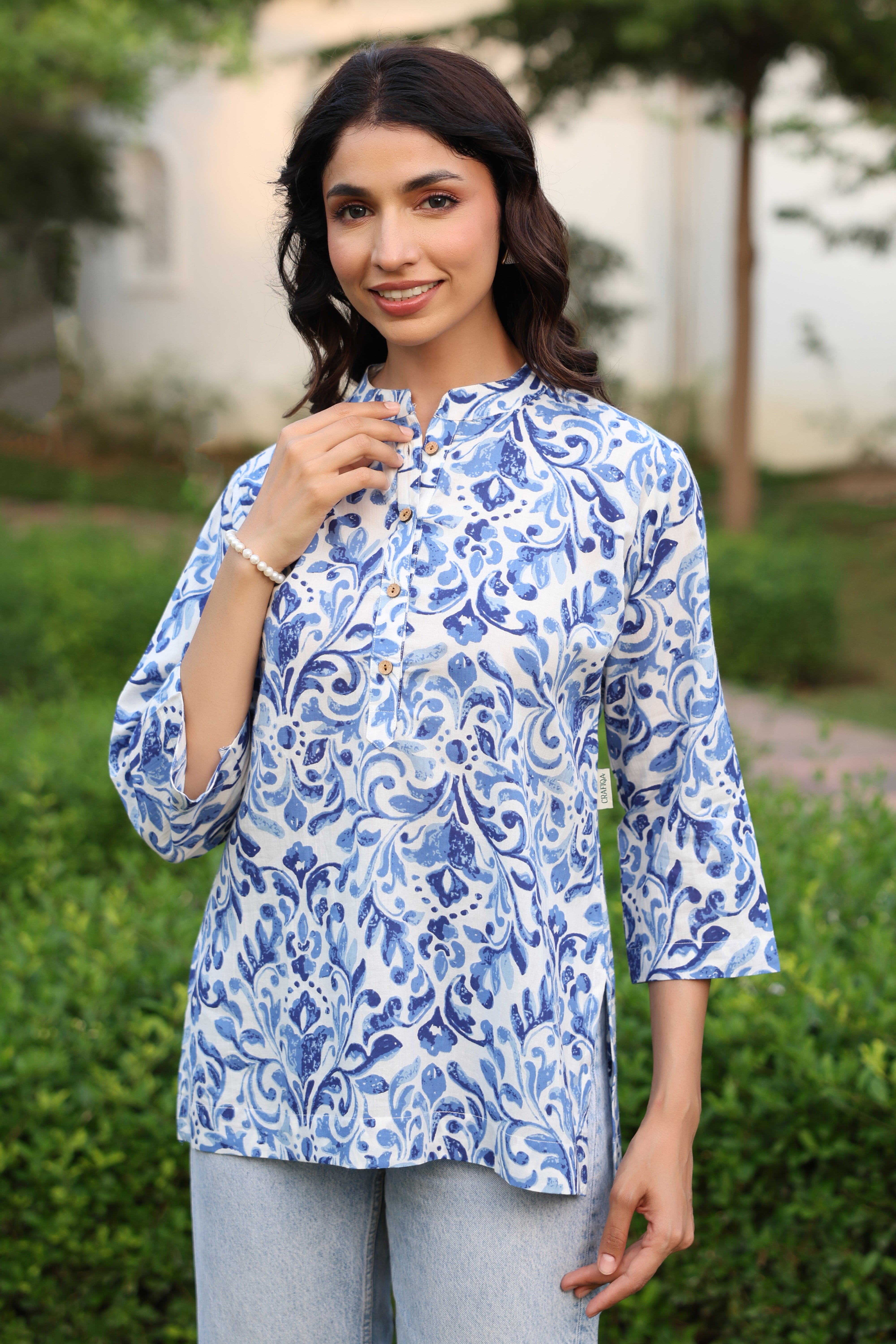 Indigo Bloom Cotton Top