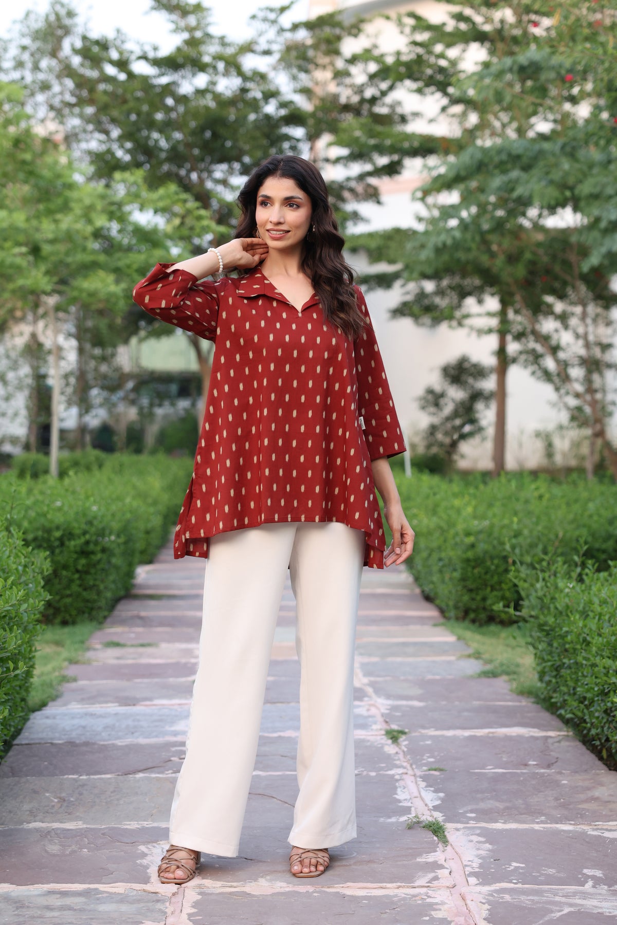 Maroon Loom Print Cotton Top