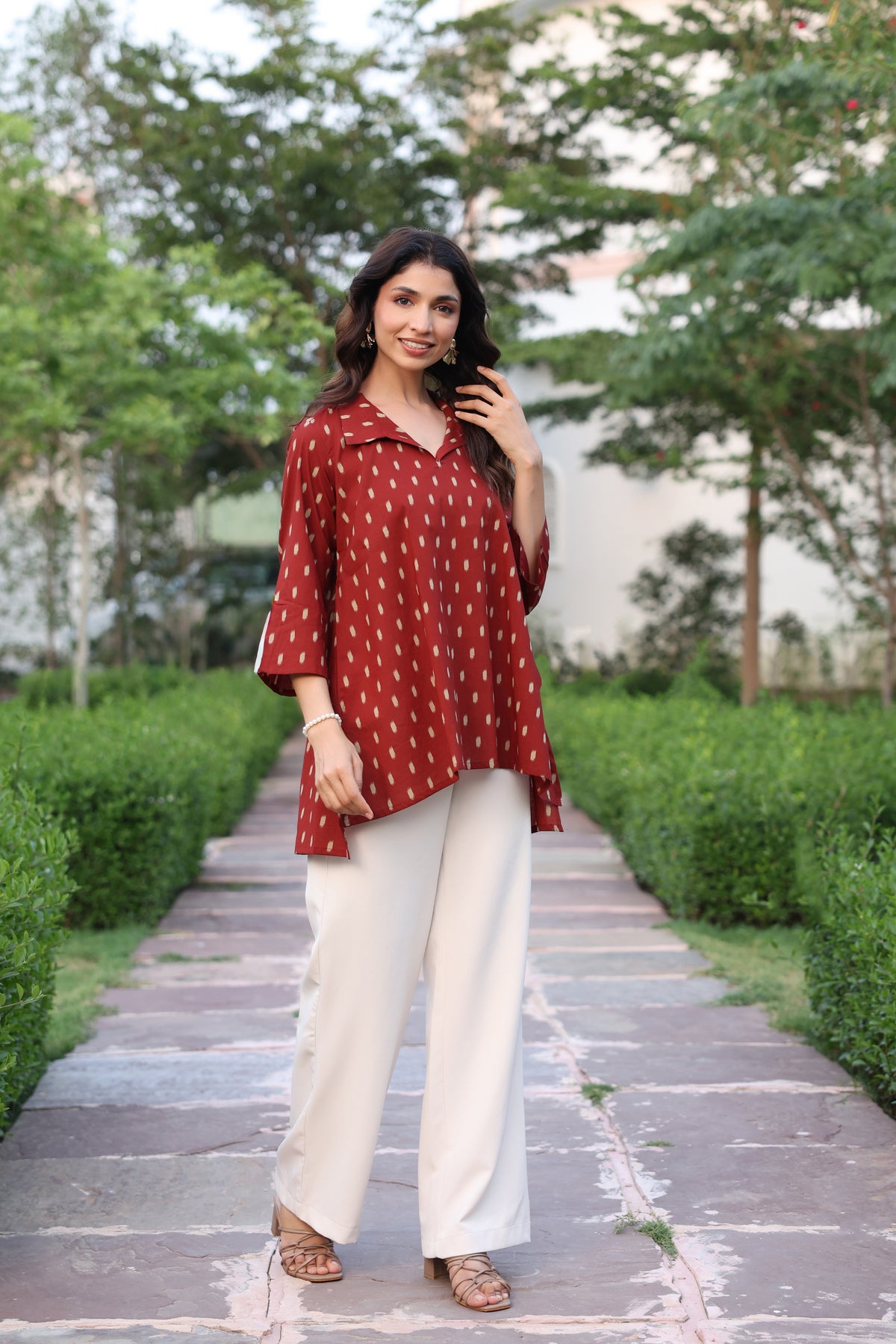Maroon Loom Print Cotton Top