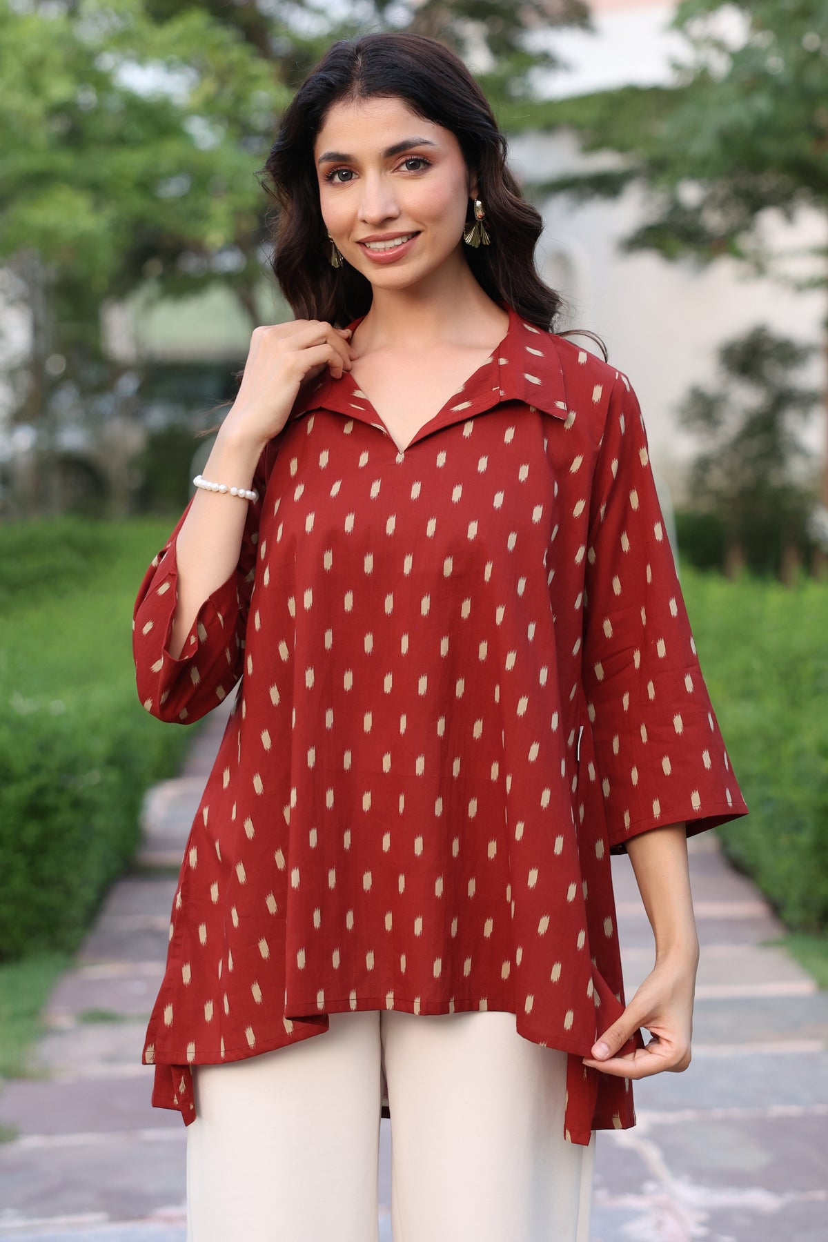 Maroon Loom Print Cotton Top