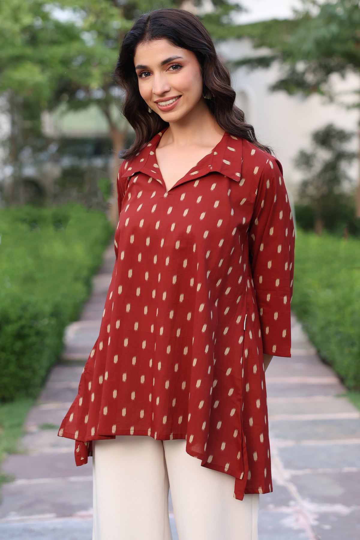 Maroon Loom Print Cotton Top