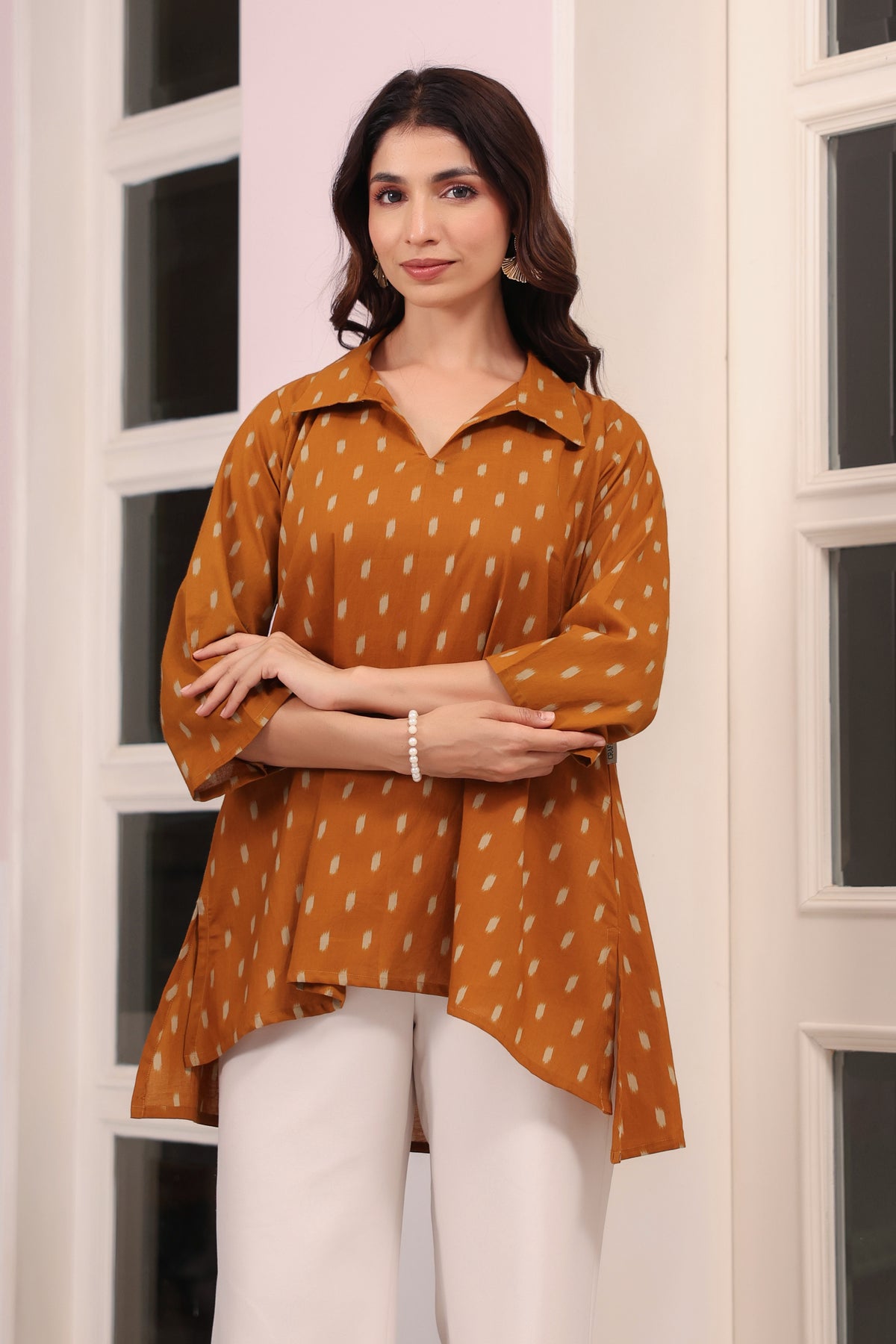 Mustard Loom Print Cotton Top