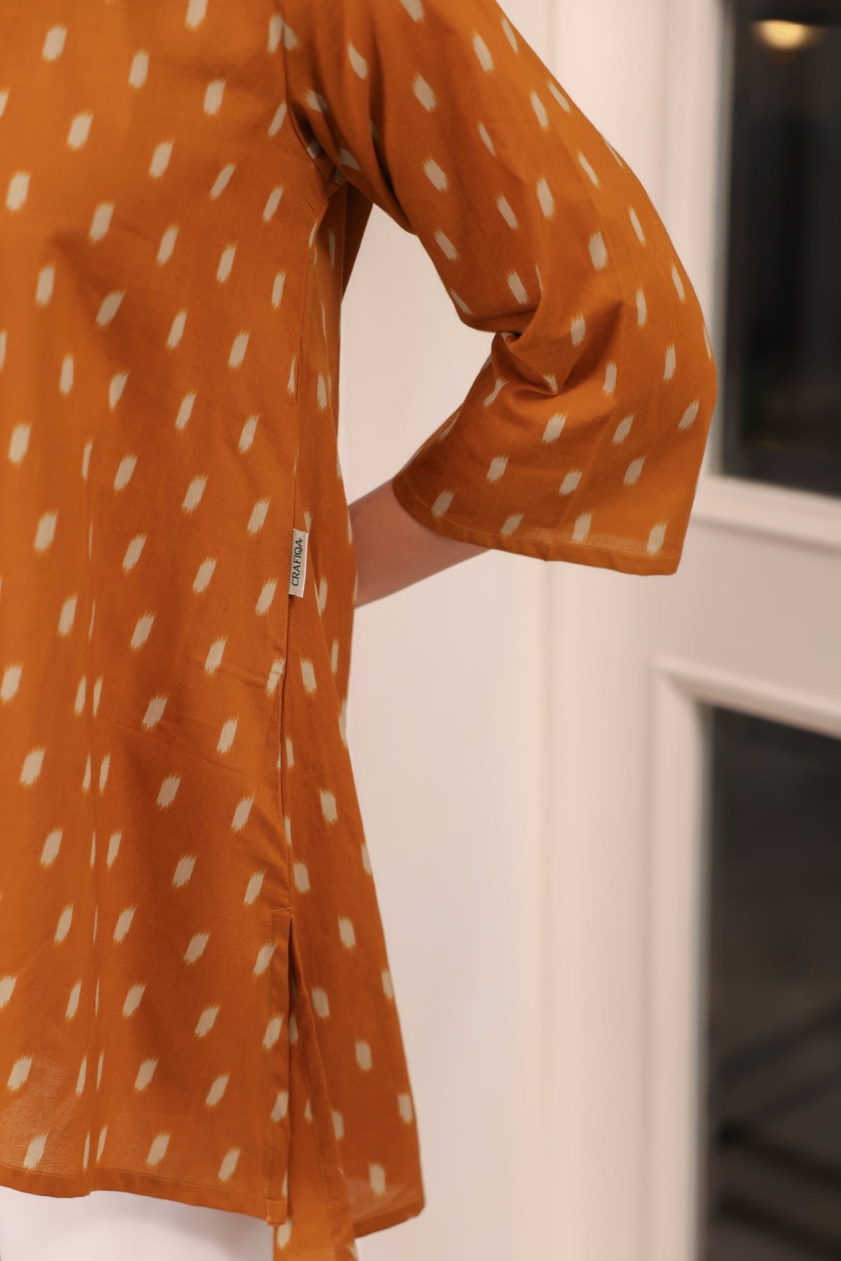 Mustard Loom Print Cotton Top