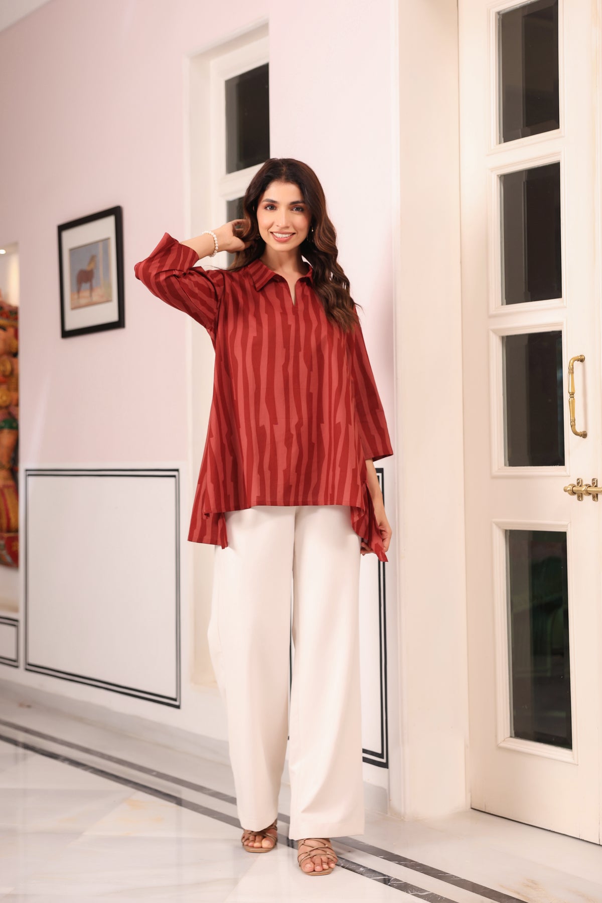 Rust Abstract Stripe Cotton Top