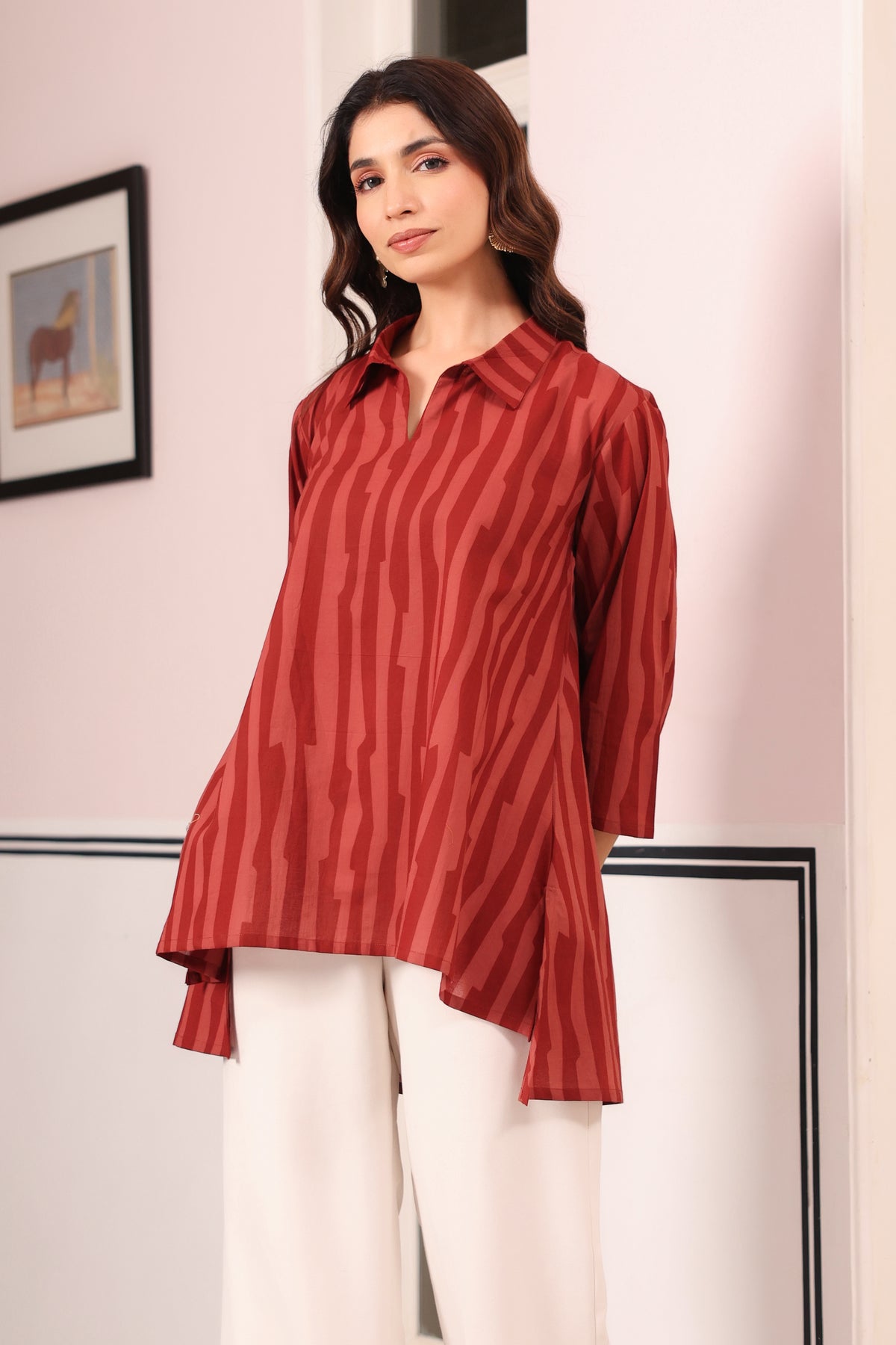 Rust Abstract Stripe Cotton Top