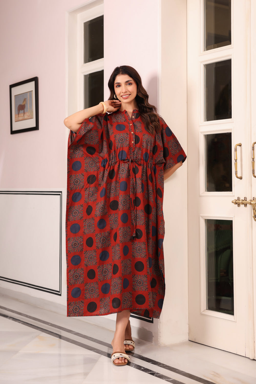 Maroon Mandala Cotton Kaftan ( One-Size )