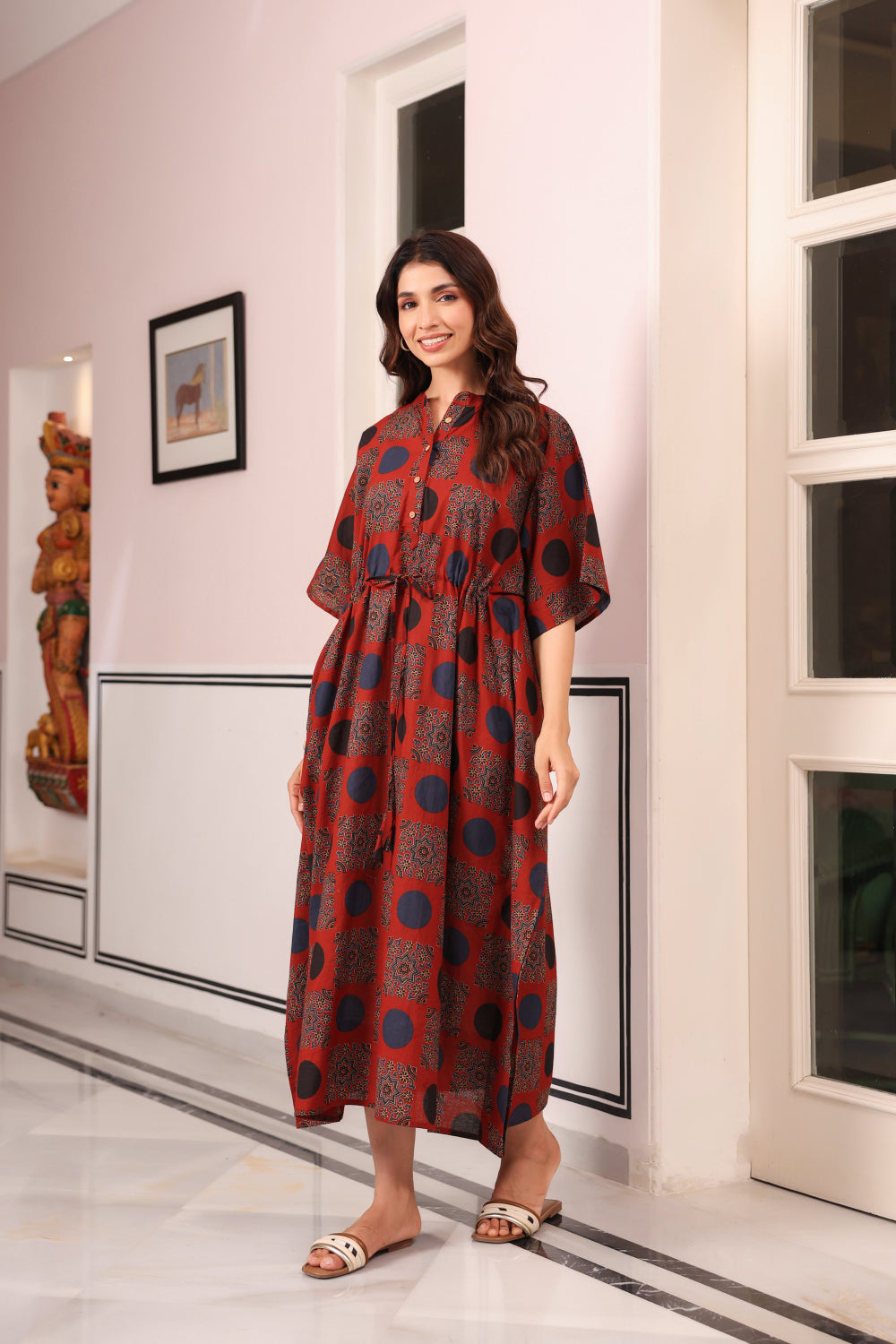 Maroon Mandala Cotton Kaftan ( One-Size )