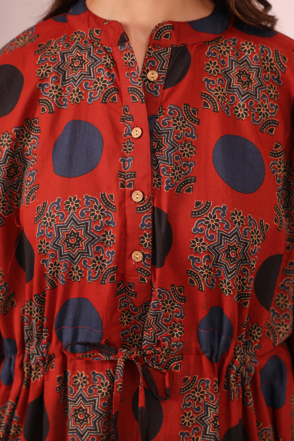 Maroon Mandala Cotton Kaftan ( One-Size )