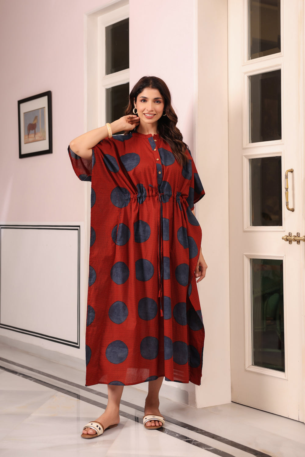 Terracotta Pebble Cotton Kaftan ( One-Size )