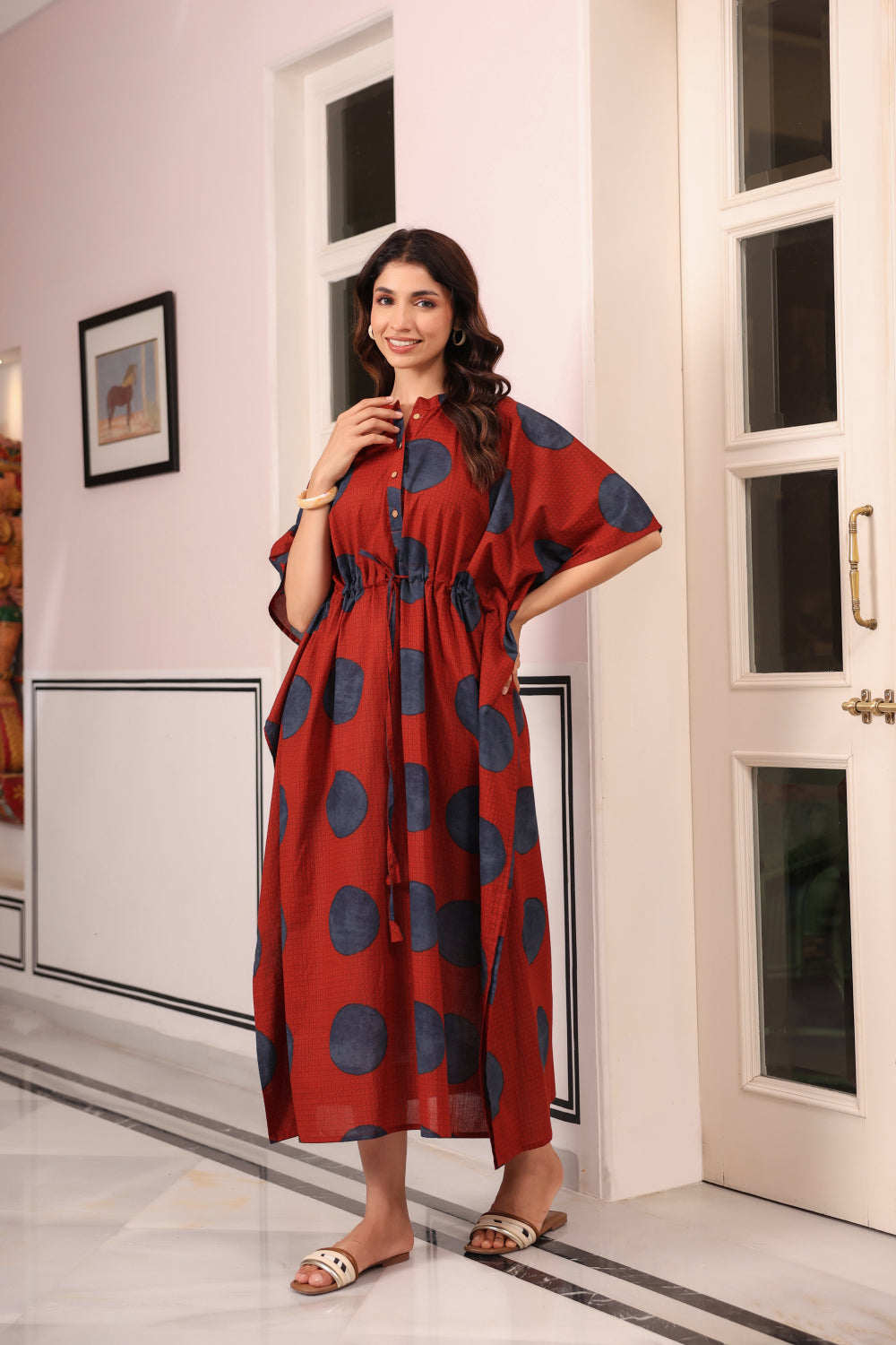 Terracotta Pebble Cotton Kaftan ( One-Size )