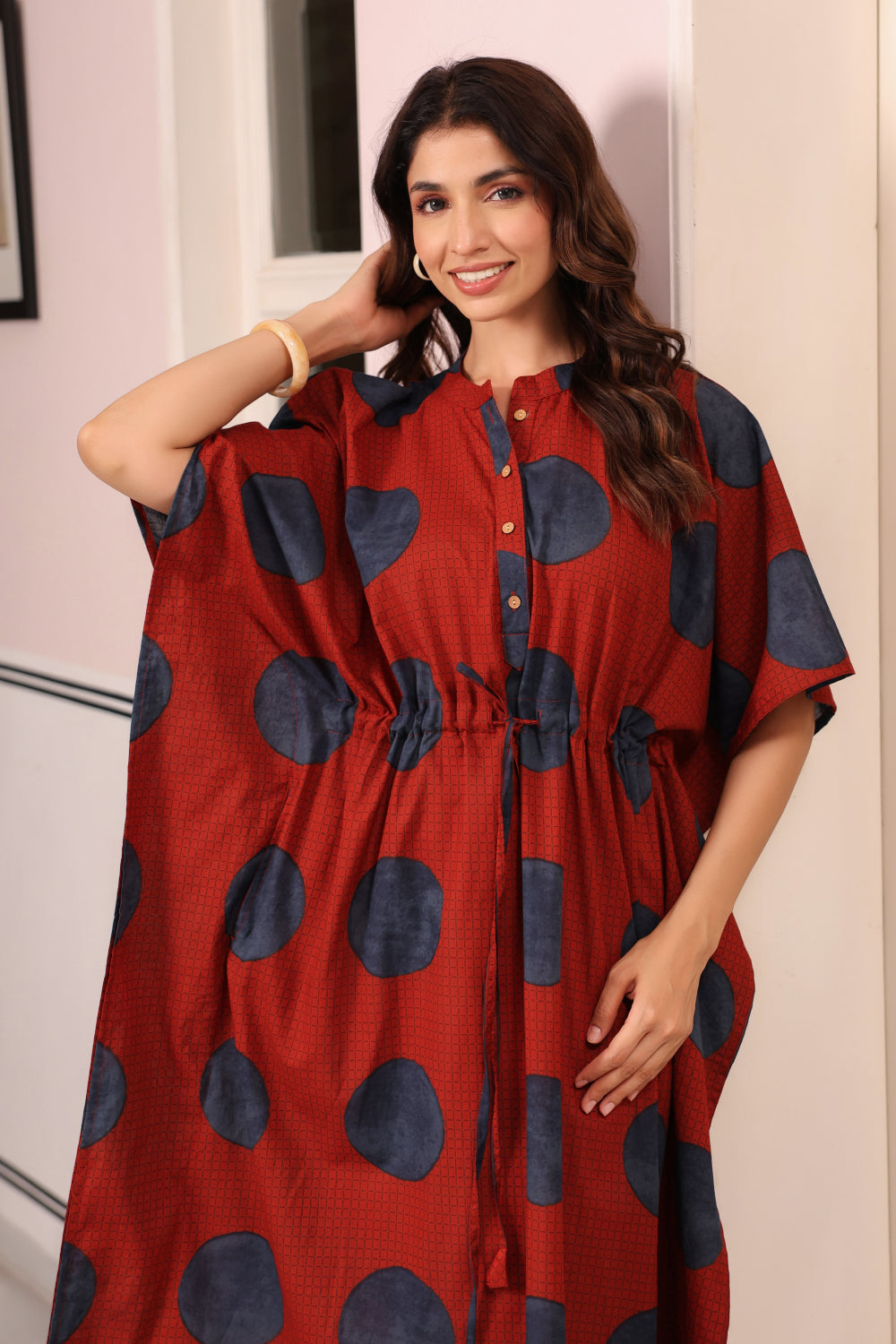 Terracotta Pebble Cotton Kaftan ( One-Size )