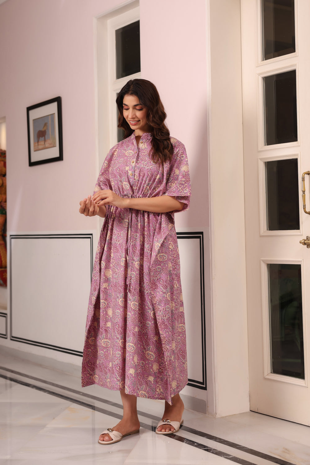 Mauve Meadow Cotton Kaftan ( One-Size )