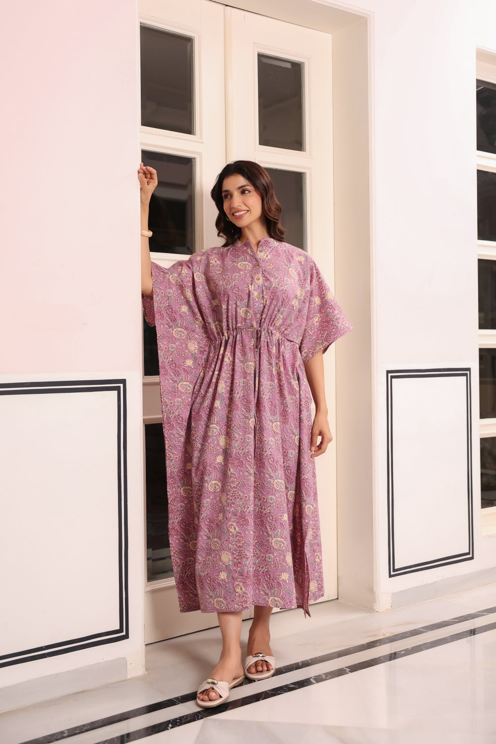 Mauve Meadow Cotton Kaftan ( One-Size )