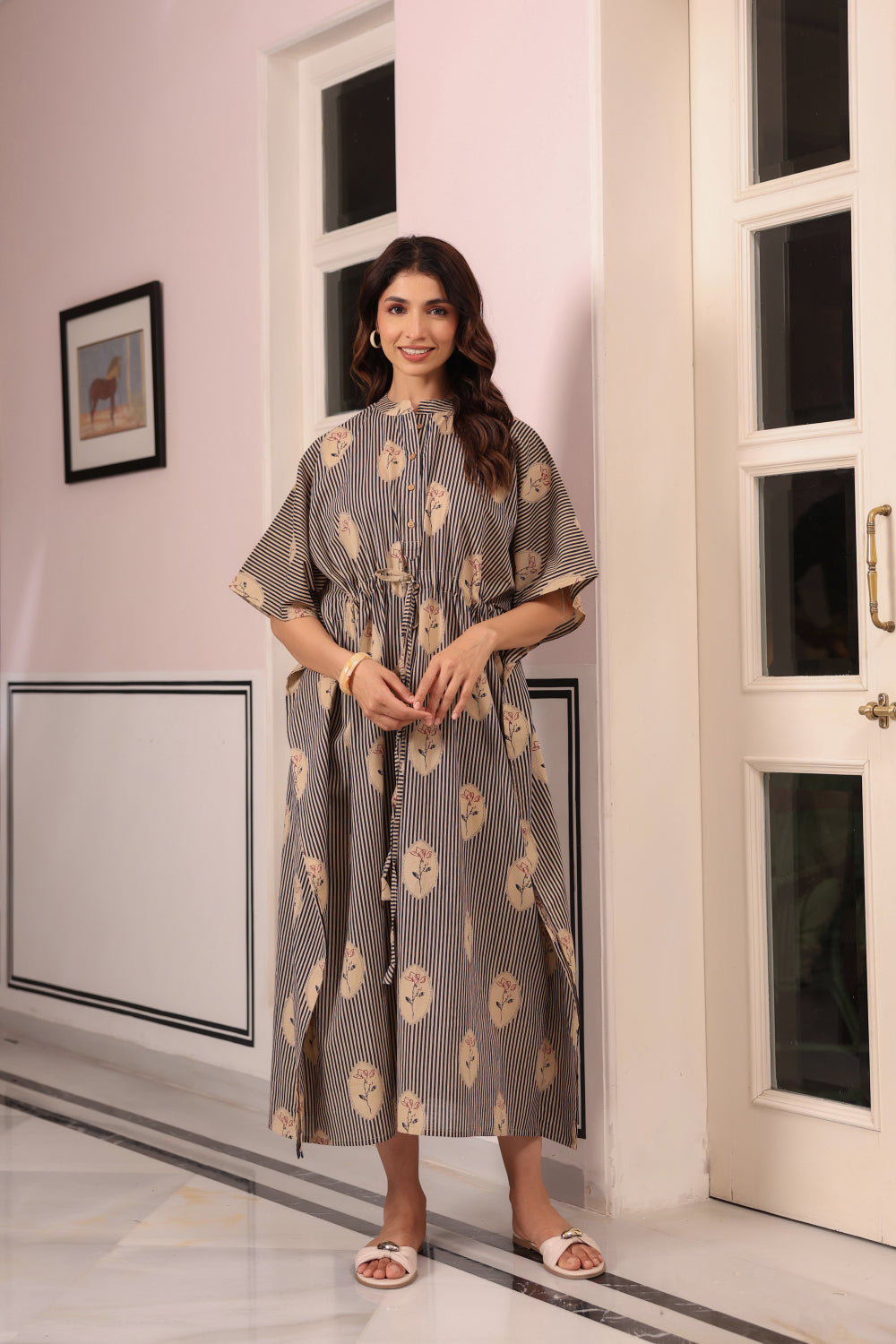 Whispering Blooms Cotton Kaftan ( One-Size )