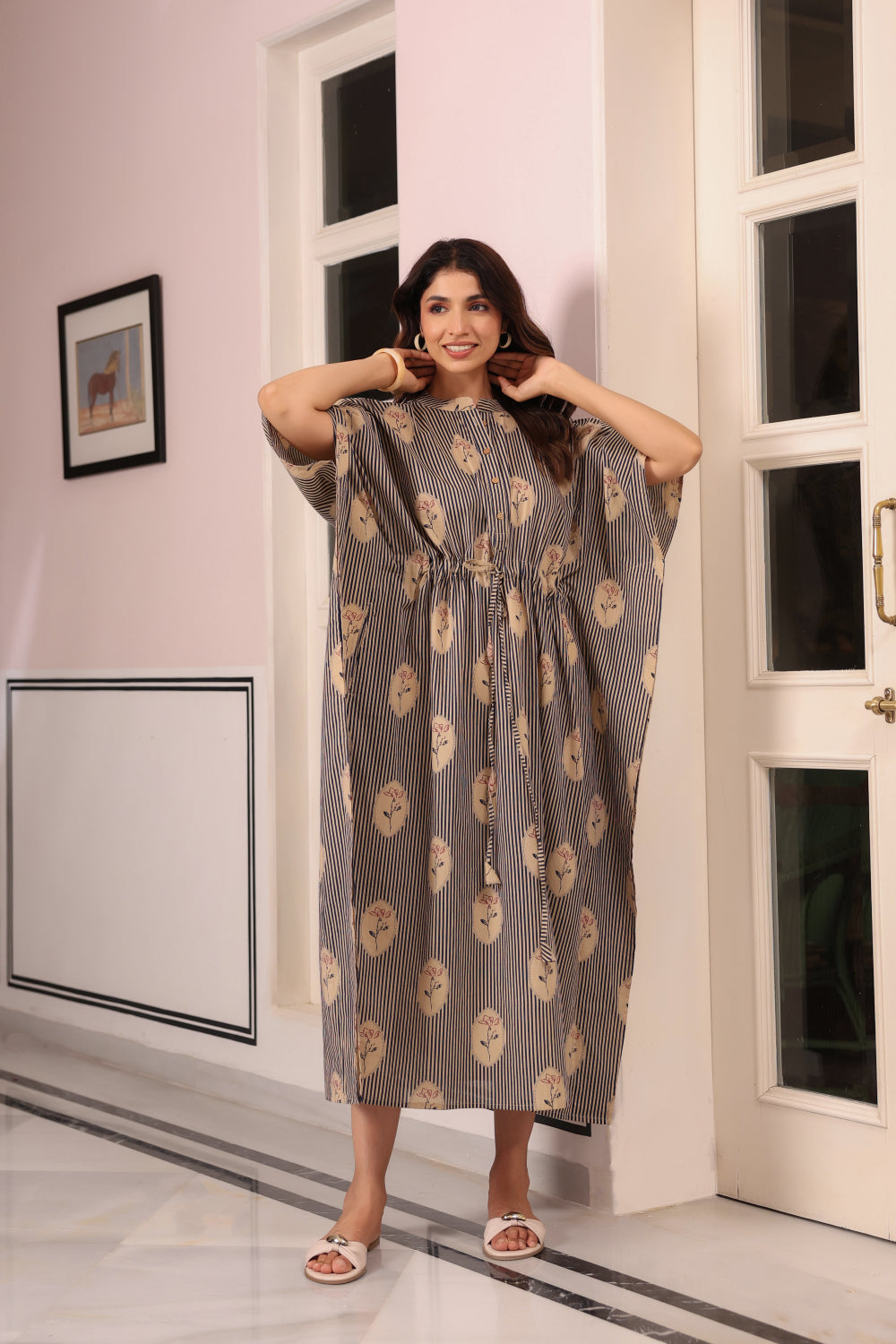 Whispering Blooms Cotton Kaftan ( One-Size )