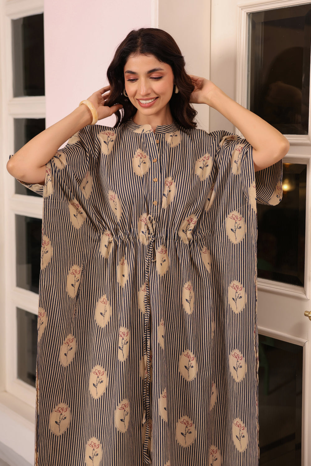 Whispering Blooms Cotton Kaftan ( One-Size )