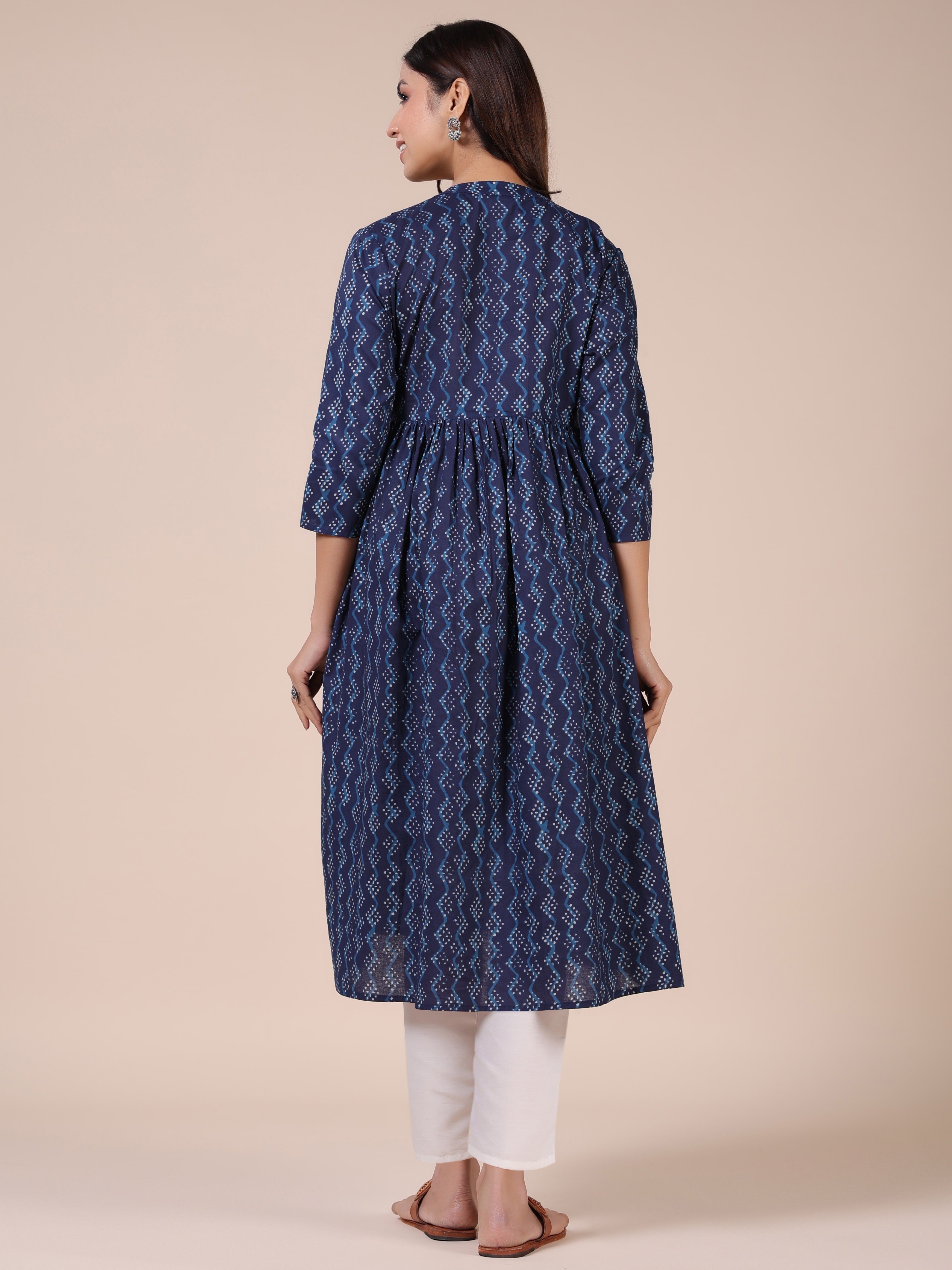 Prussian Blue Cotton Maternity - Nursing Kurta