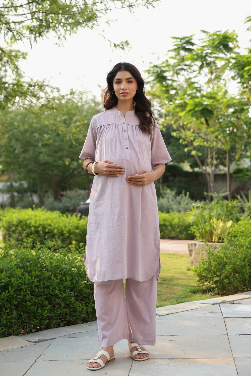 Lavender Dew Cotton Slub Maternity - Nursing Co-ord Set