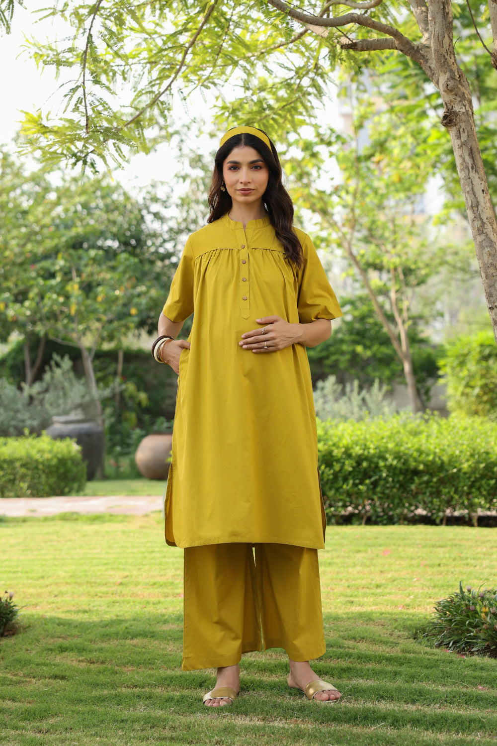 Mustard Spice Cotton Maternity - Nursing Co-ord Set