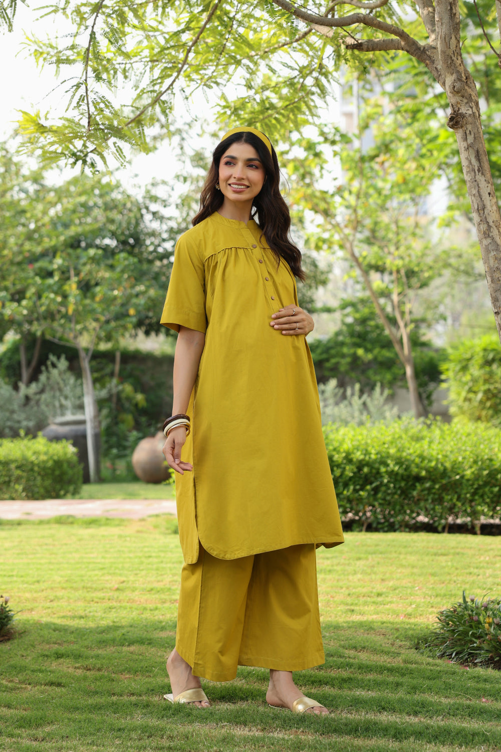 Mustard Spice Cotton Maternity - Nursing Co-ord Set