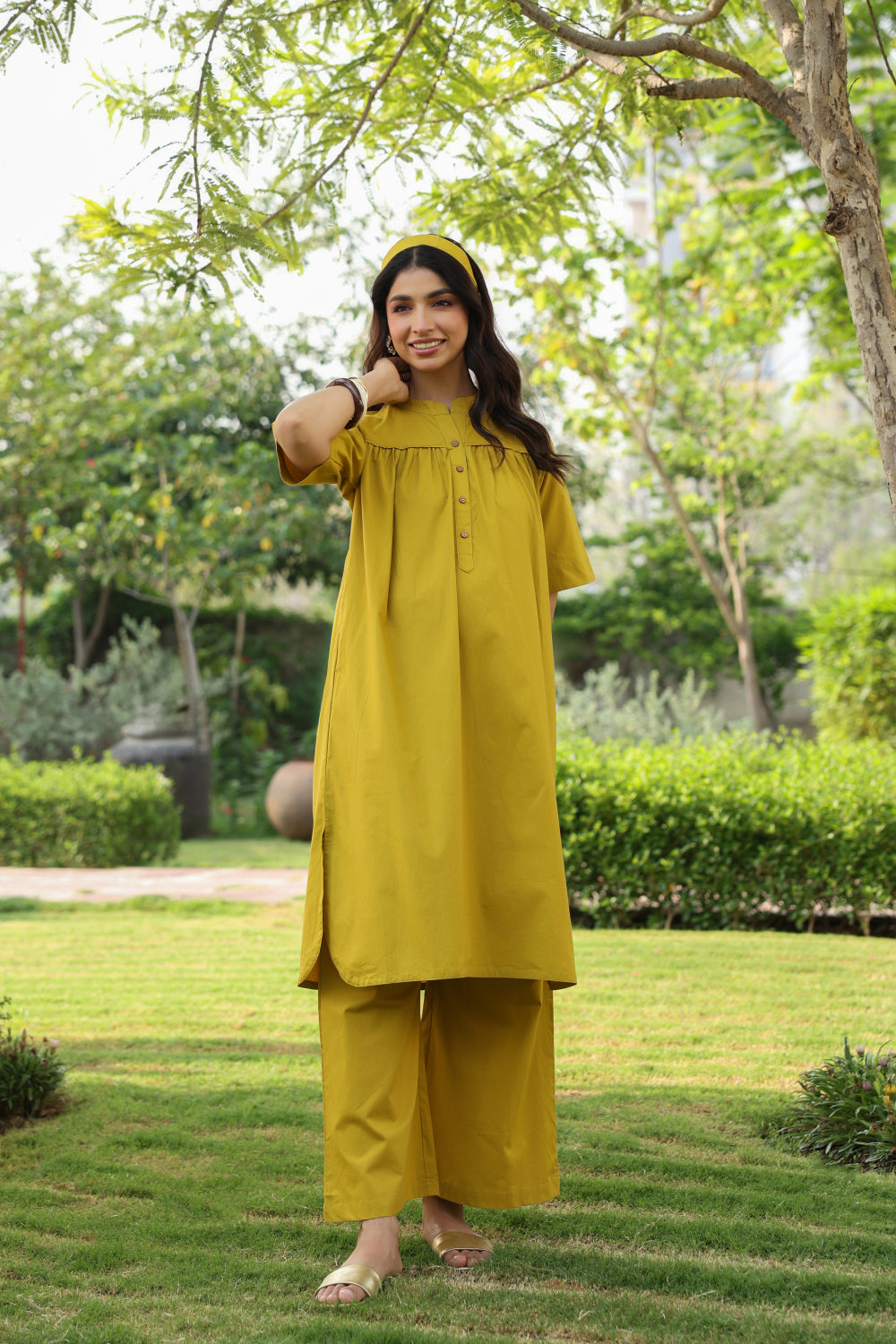 Mustard Spice Cotton Maternity - Nursing Co-ord Set