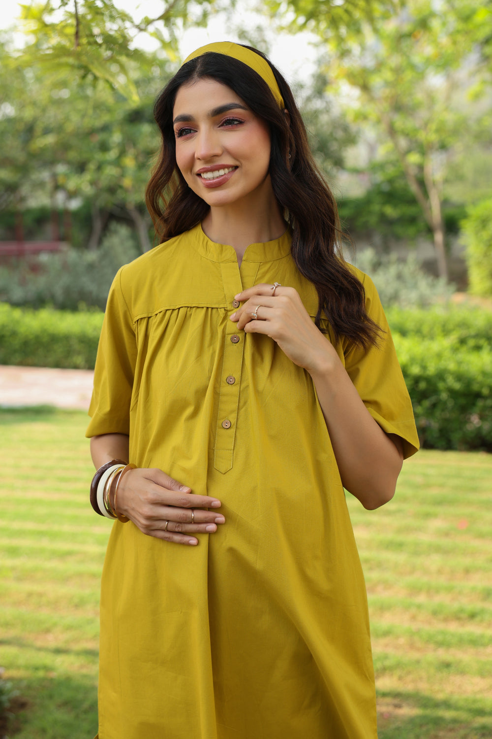 Mustard Spice Cotton Maternity - Nursing Co-ord Set