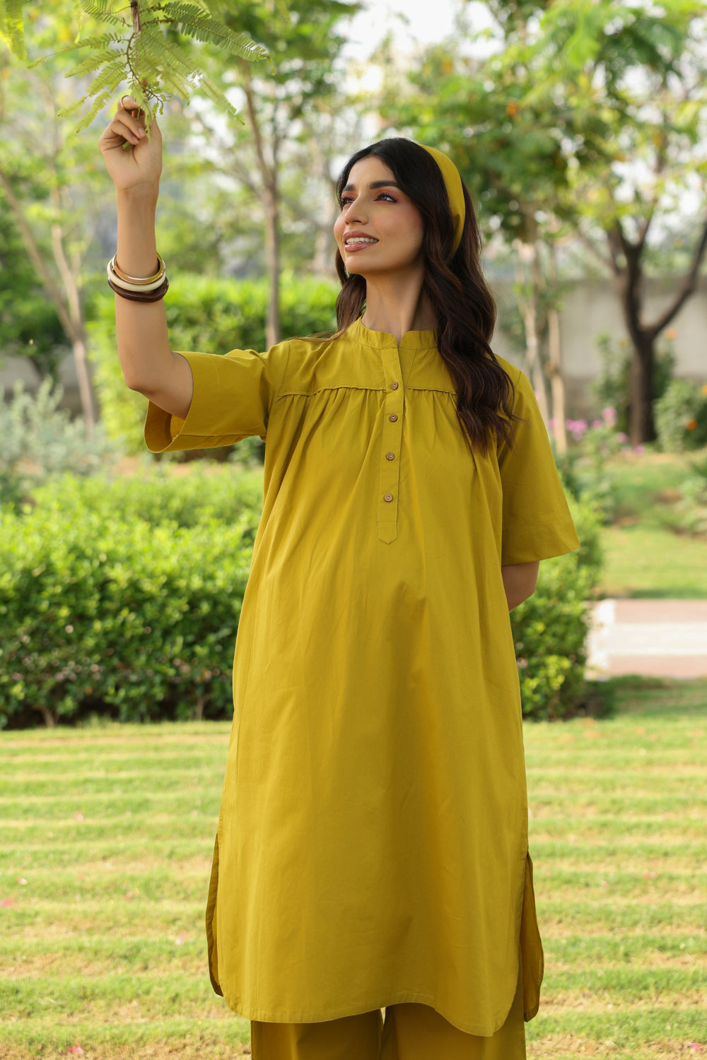 Mustard Spice Cotton Maternity - Nursing Co-ord Set