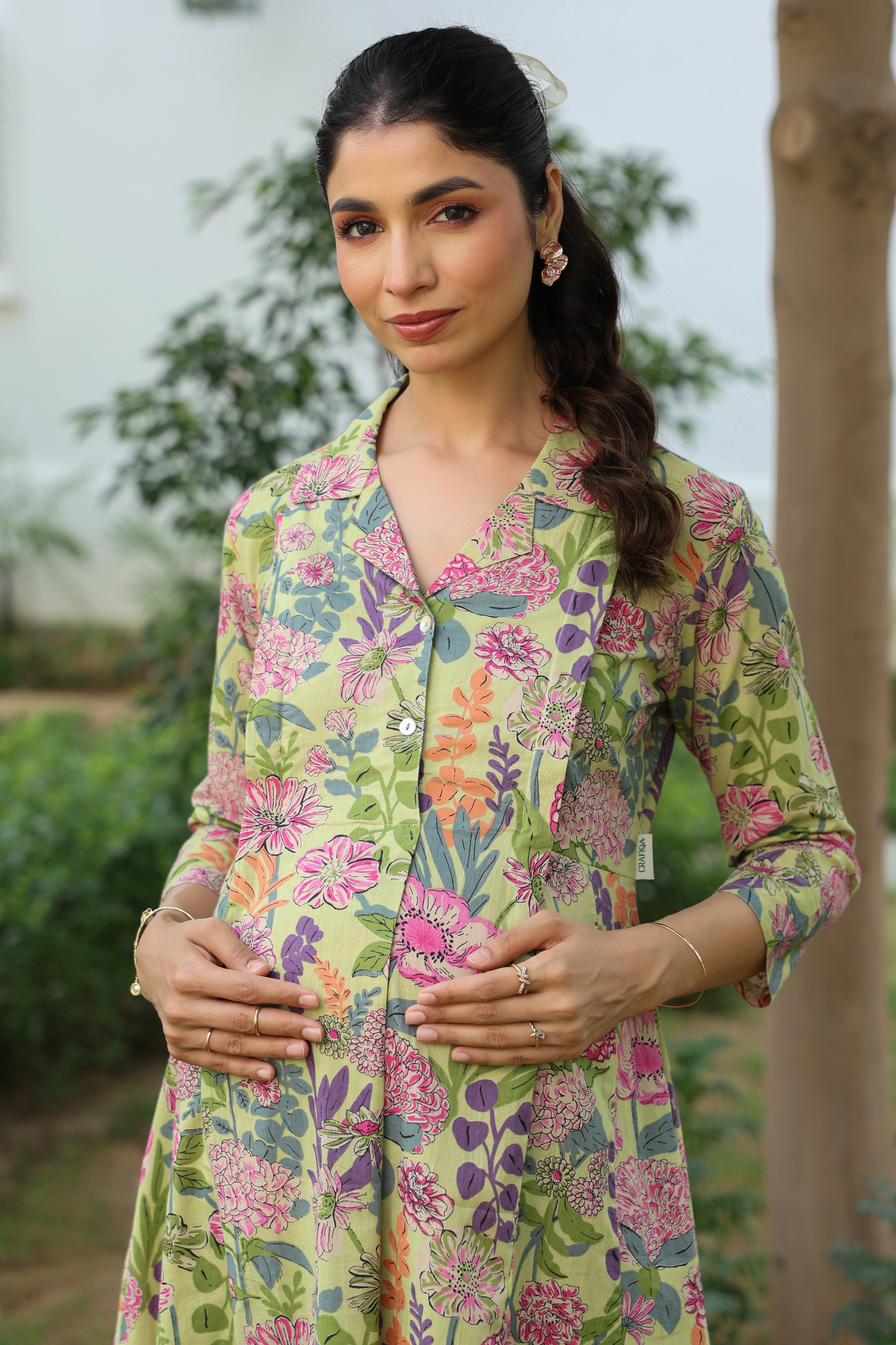 Wildflower Symphony Cotton Maternity - Nursing Kurta