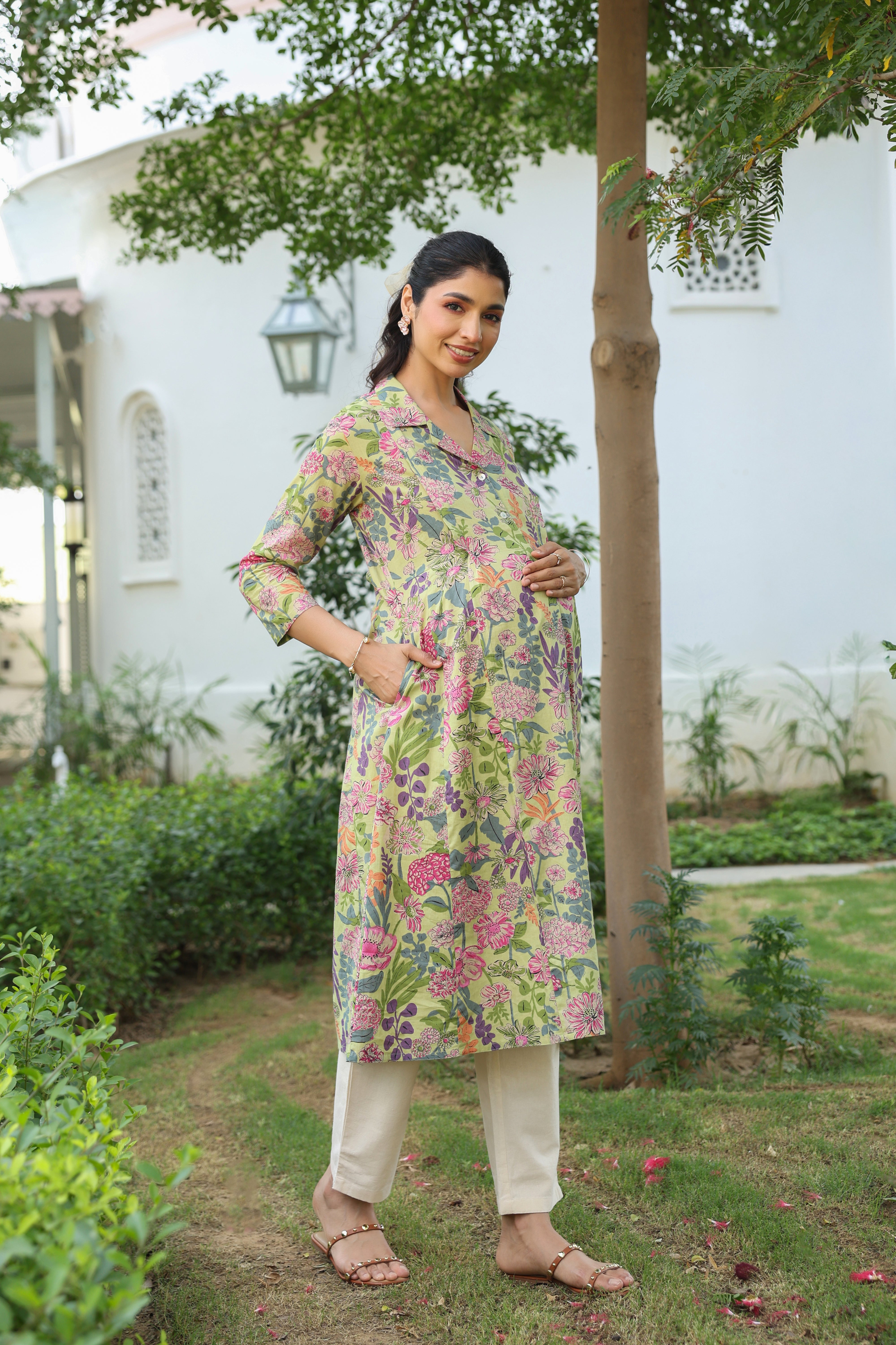 Wildflower Symphony Cotton Maternity - Nursing Kurta