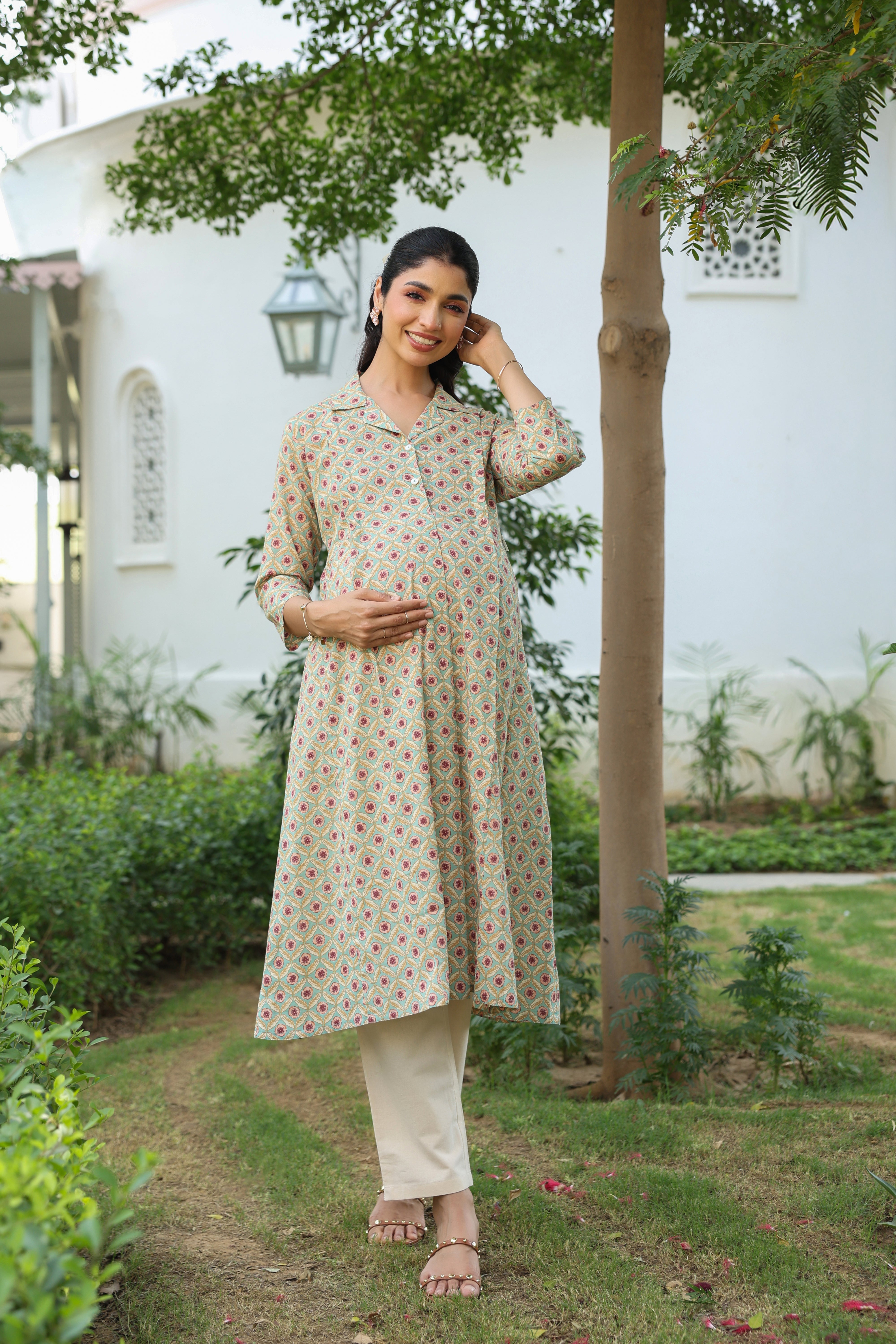 Sage Meadow Cotton Maternity - Nursing Kurta