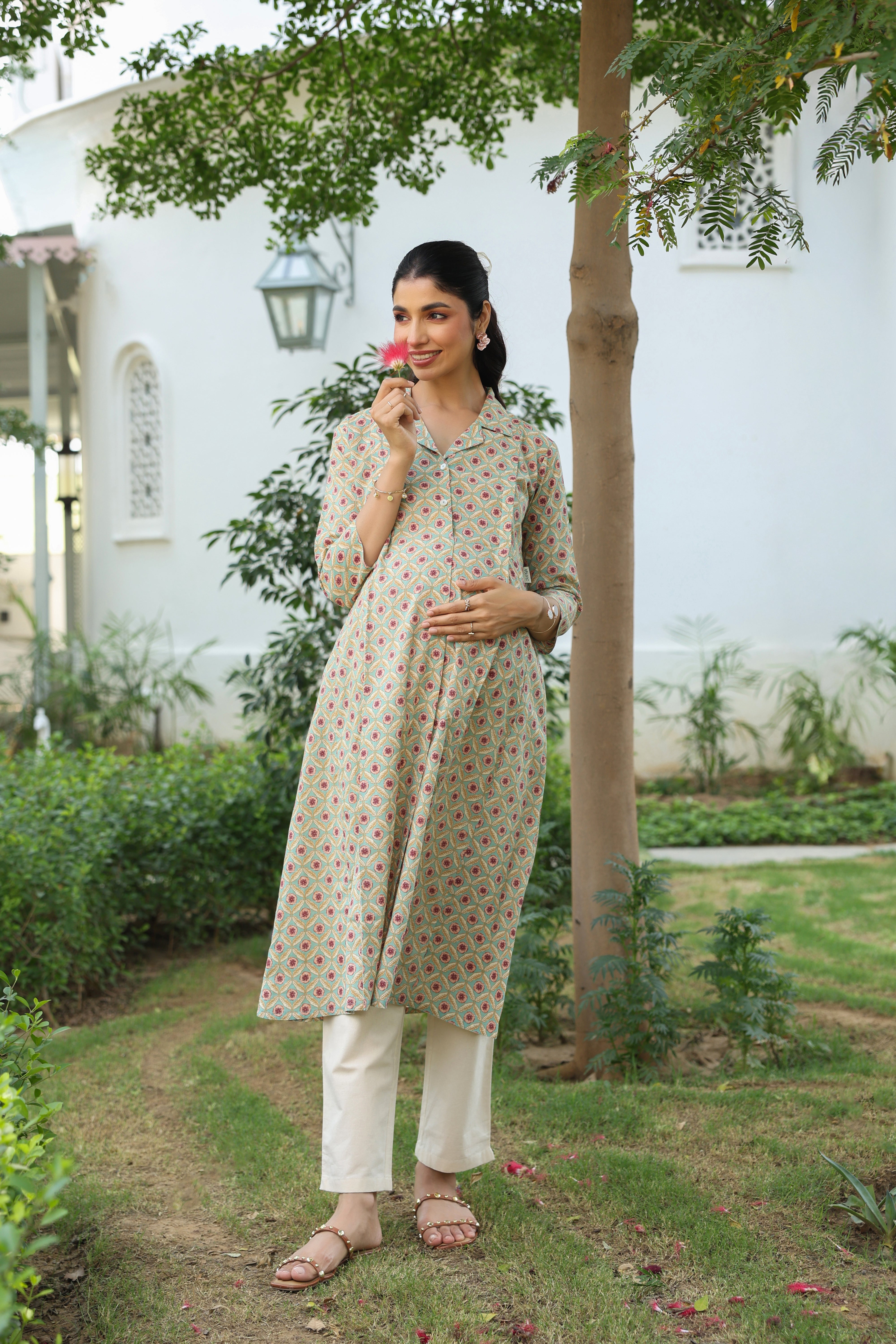 Sage Meadow Cotton Maternity - Nursing Kurta
