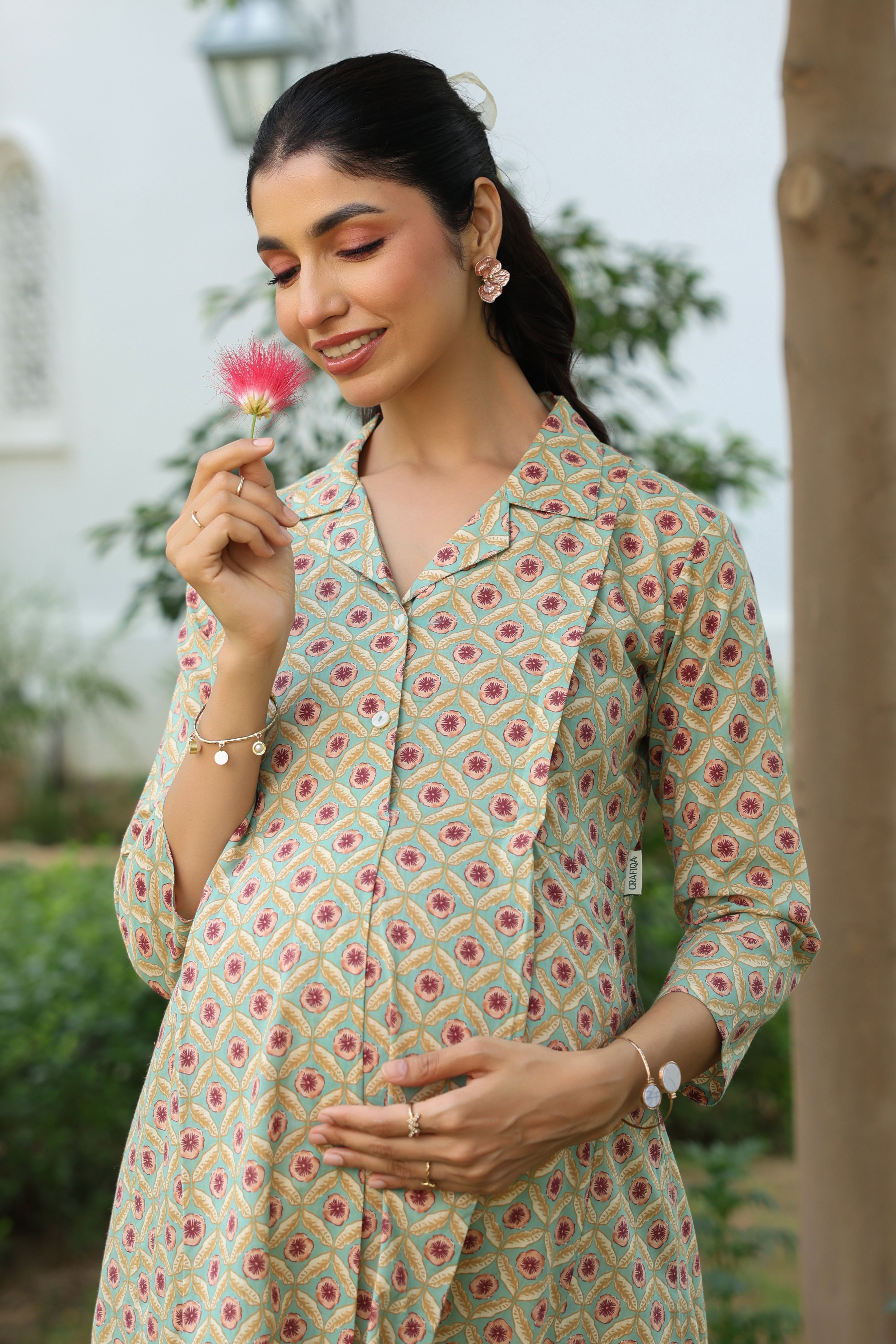 Sage Meadow Cotton Maternity - Nursing Dress