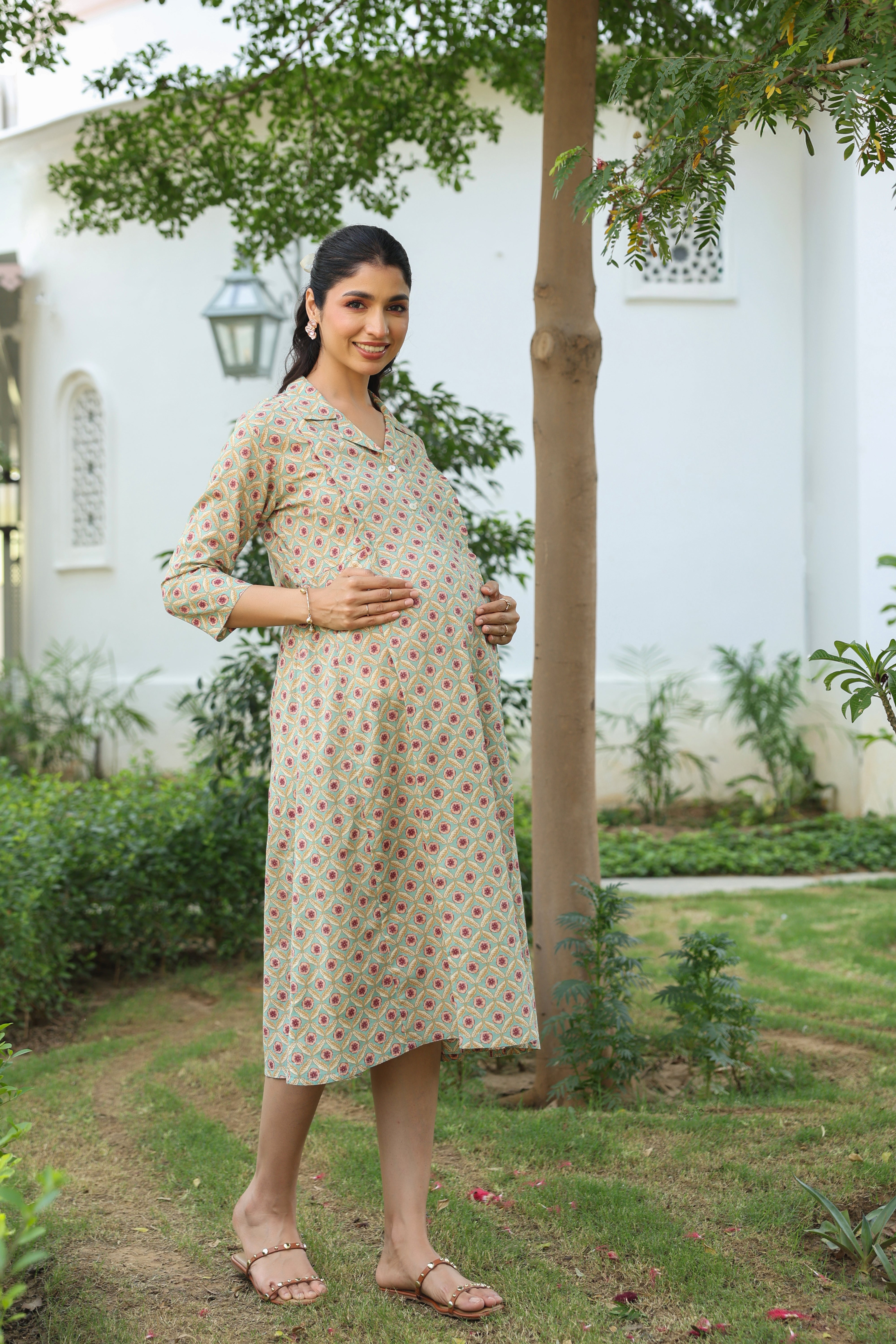 Sage Meadow Cotton Maternity - Nursing Dress