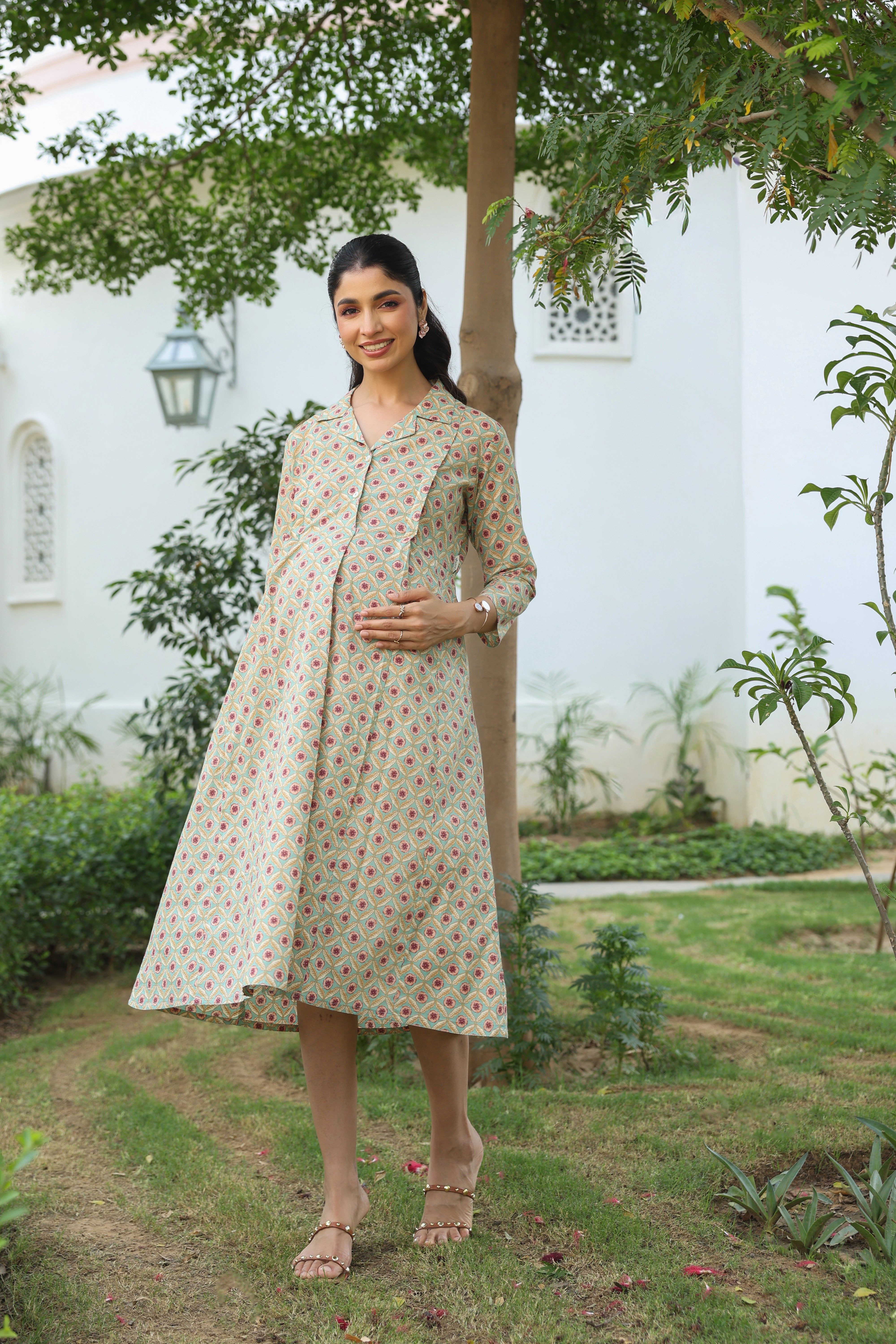 Sage Meadow Cotton Maternity - Nursing Dress